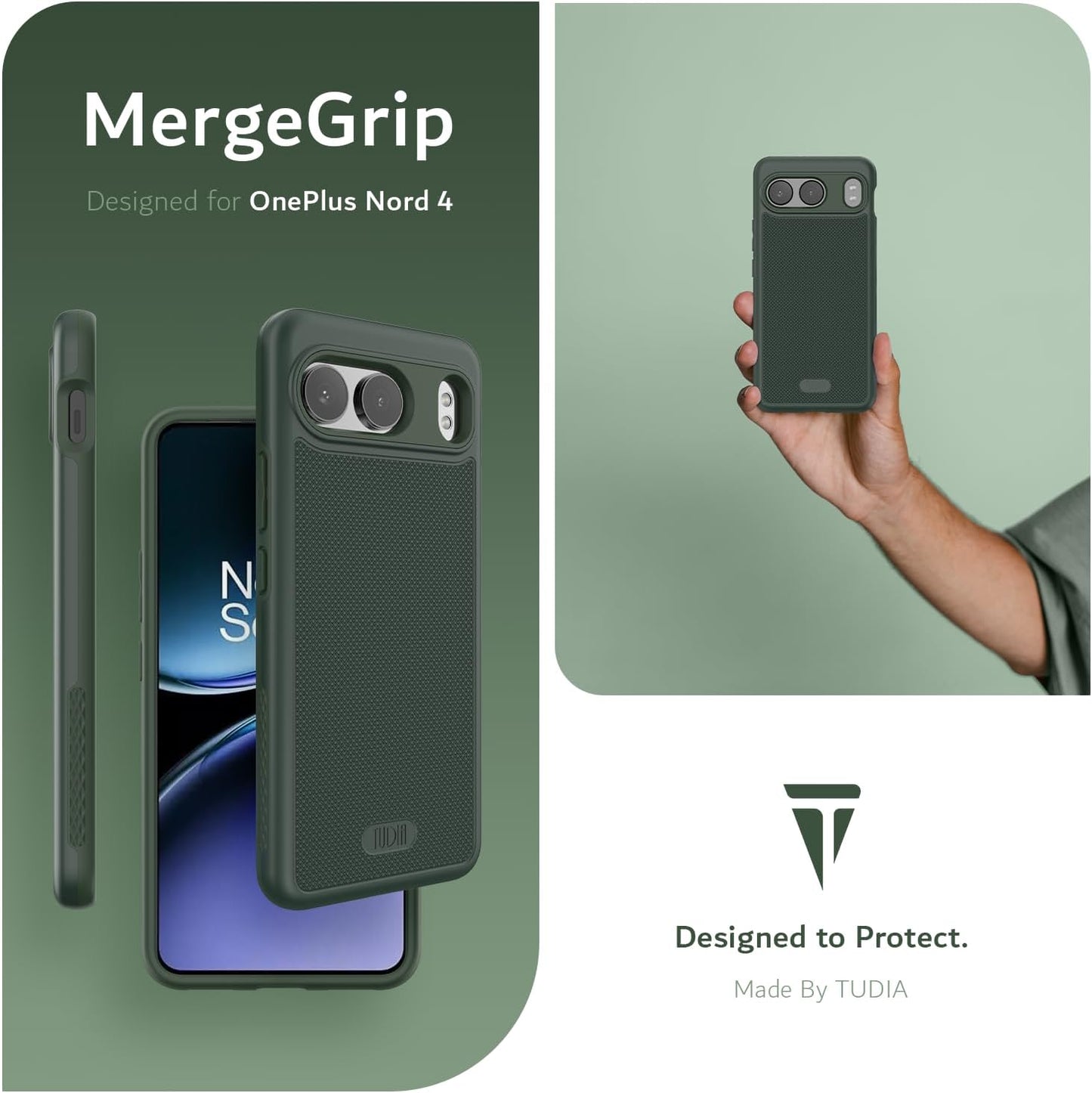 TUDIA DualShield MergeGrip heavy duty case for OnePlus Nord 4 5G - shockproof protective phone cover with grip texture