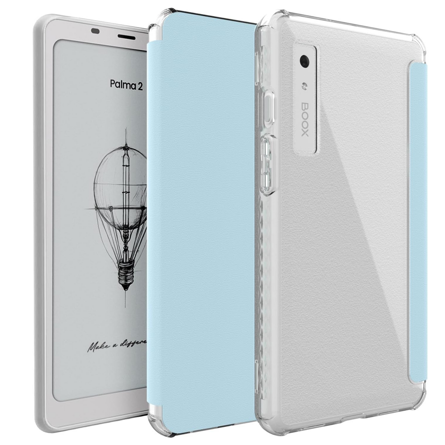 Blue SKN V2 Flip Case with Translucent TPU Back and Textured Leather for Onyx Boox Palma 2 – Slim Protective E-Reader Cover