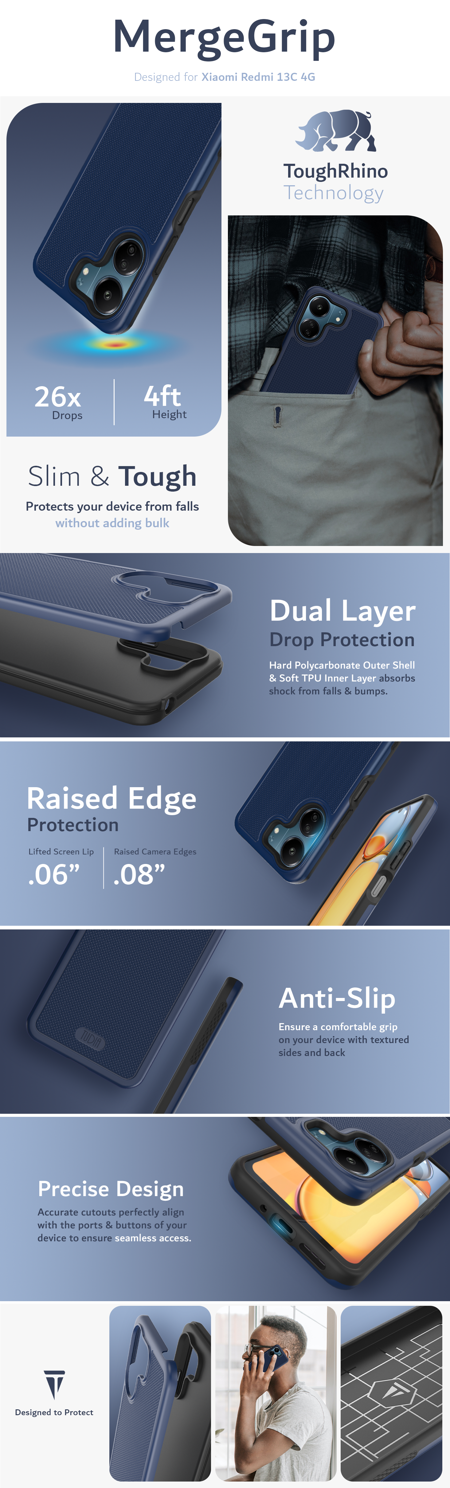 TUDIA Xiaomi Redmi 13C 4G MergeGrip Dual Layer Protection - Heavy Duty Case