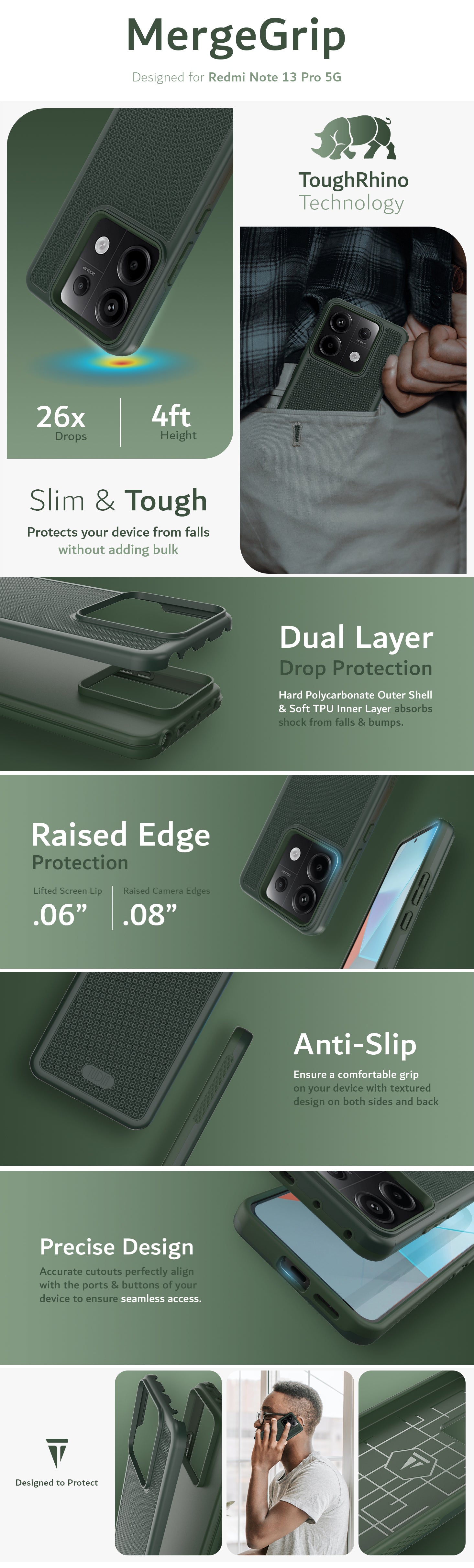 TUDIA Redmi Note 13 Pro 5G Mergegrip Dual Layer Protection - Heavy Duty Case