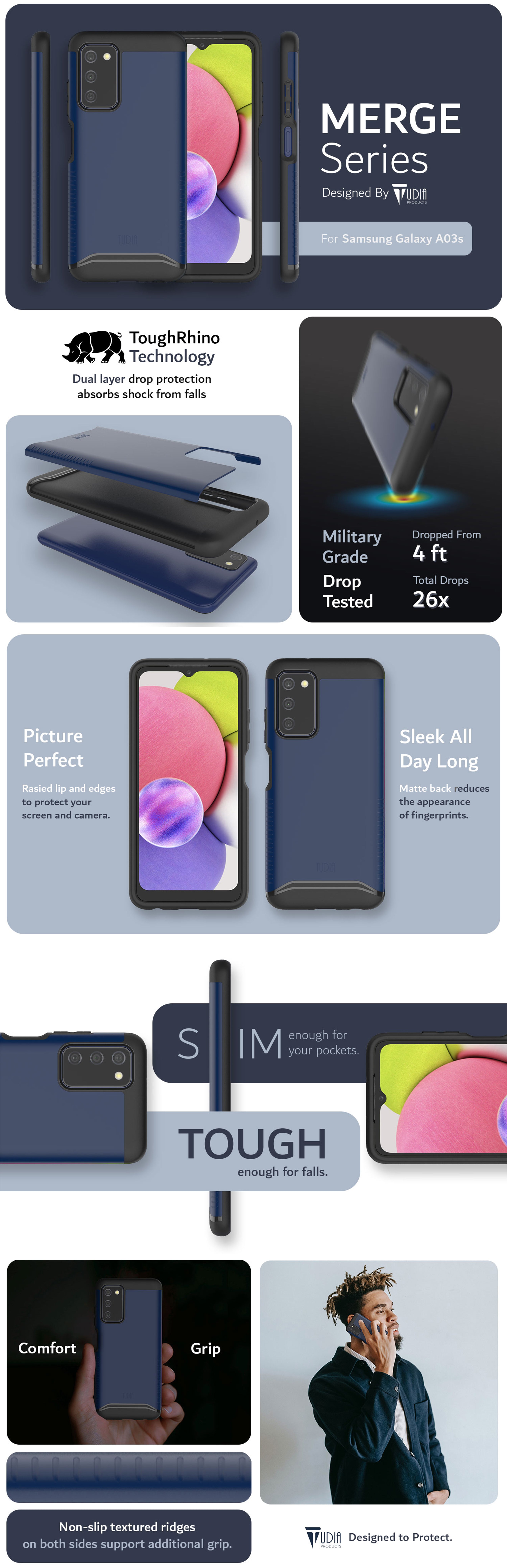 TUDIA Samsung Galaxy A03s MERGE Series Military Grade Dual Layer Protection - Heavy Duty Case