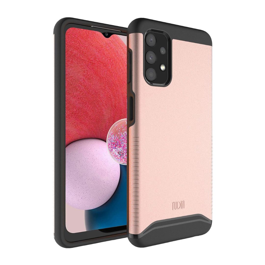 Samsung Galaxy A13 4G phone case in rose gold color with heavy duty dual layer protection, MERGE brand rugged cover