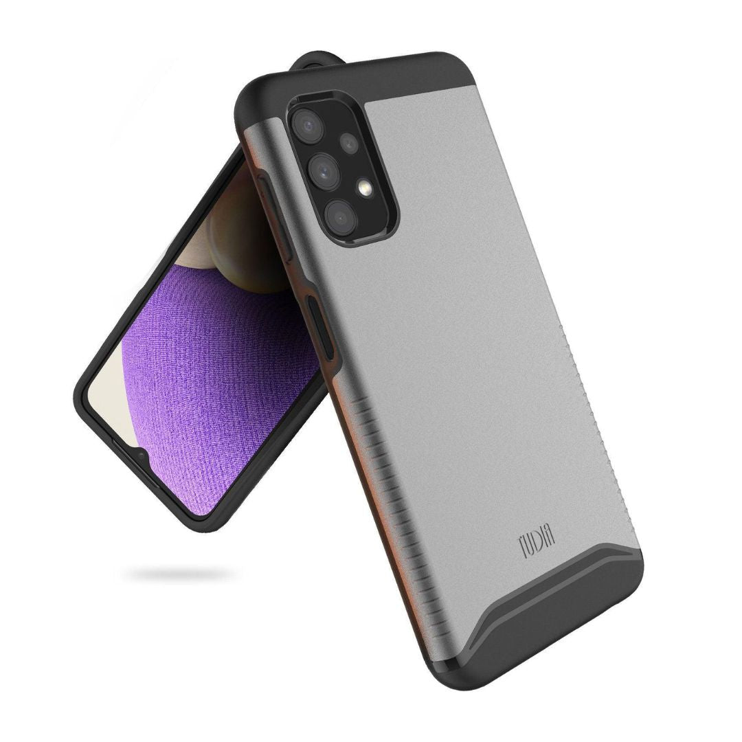 Samsung Galaxy A32 5G case MERGE heavy duty dual layer protective phone cover in metallic slate color, shockproof and durable smartphone case