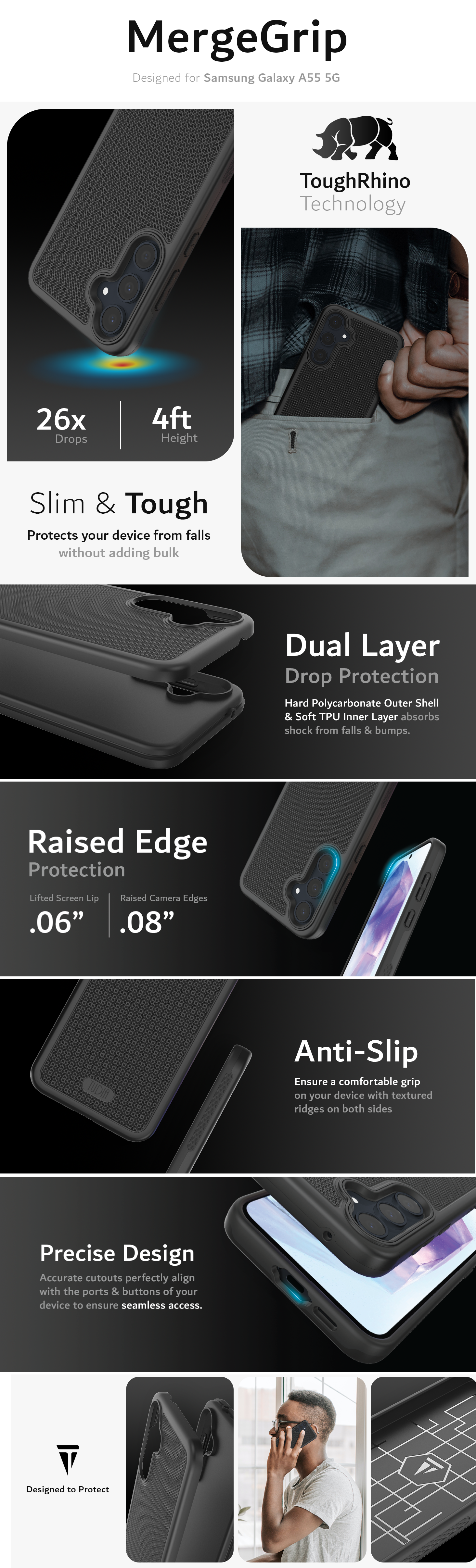 TUDIA Samsung Galaxy A55 5G MergeGrip Dual Layer Protection - Heavy Duty Case