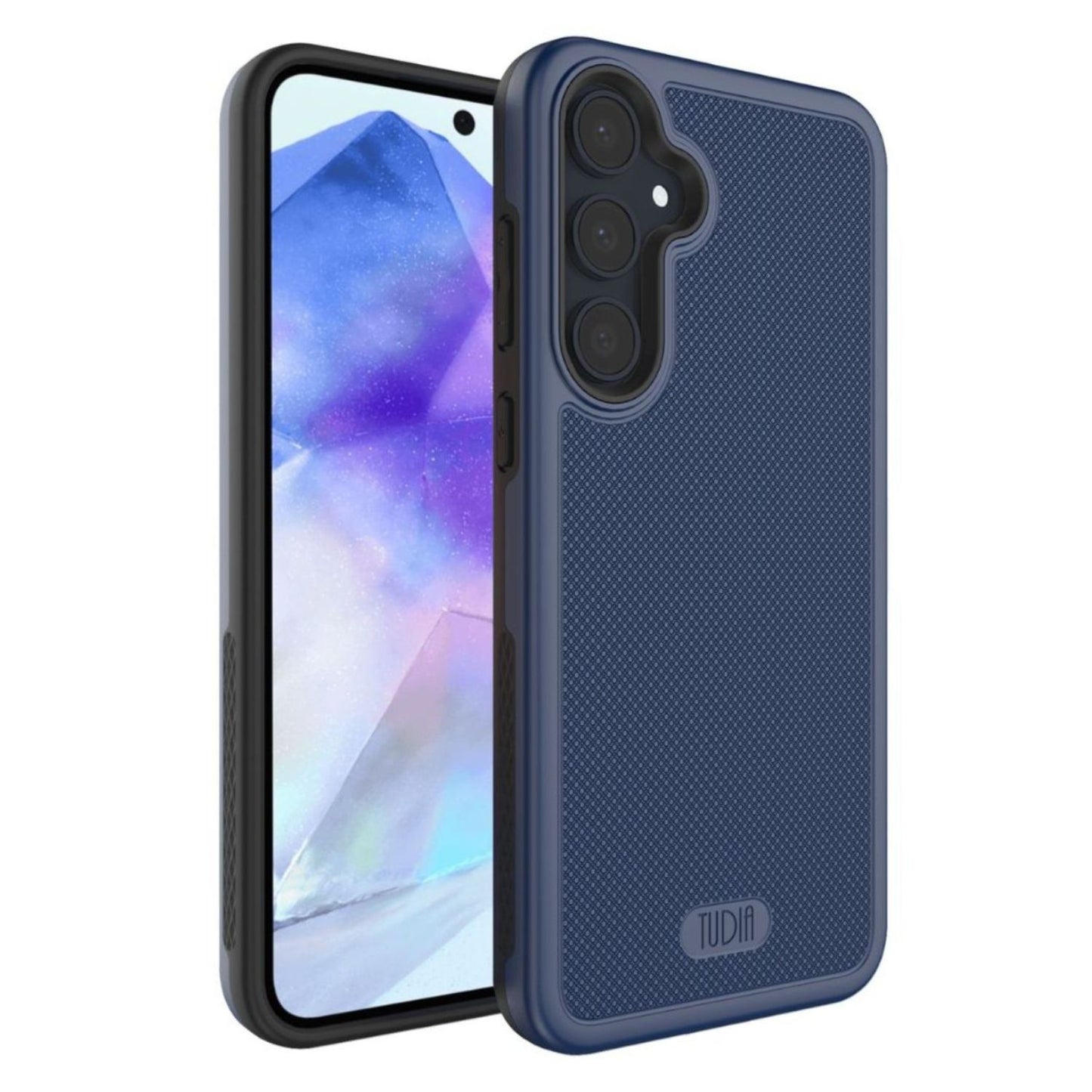 Indigo Blue MergeGrip heavy duty protective case for Samsung Galaxy A55 5G with shock-absorbing dual-layer design and textured grip