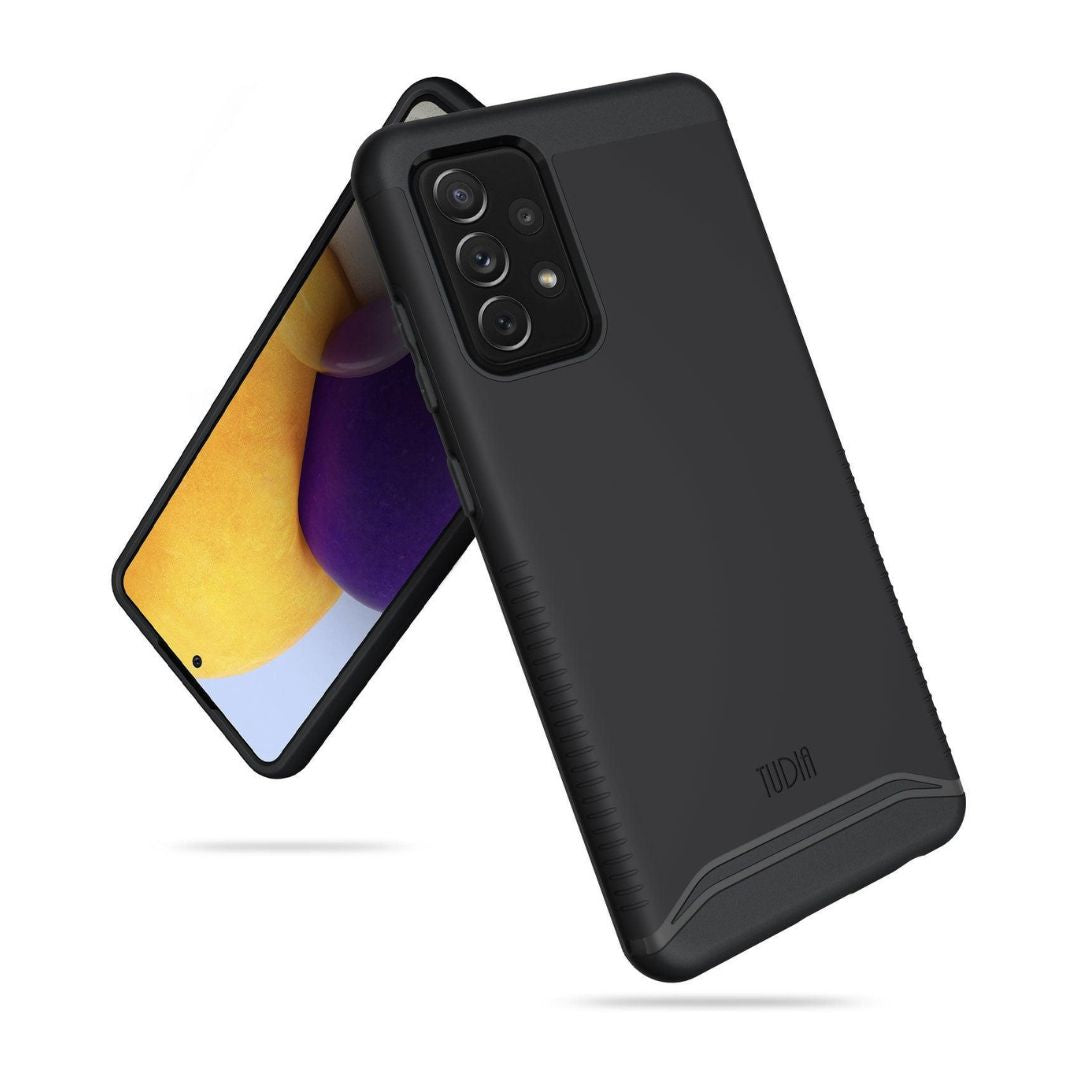TUDIA Merge Series rugged dual layer case for Samsung Galaxy A72 in jet black, shockproof military-grade phone cover