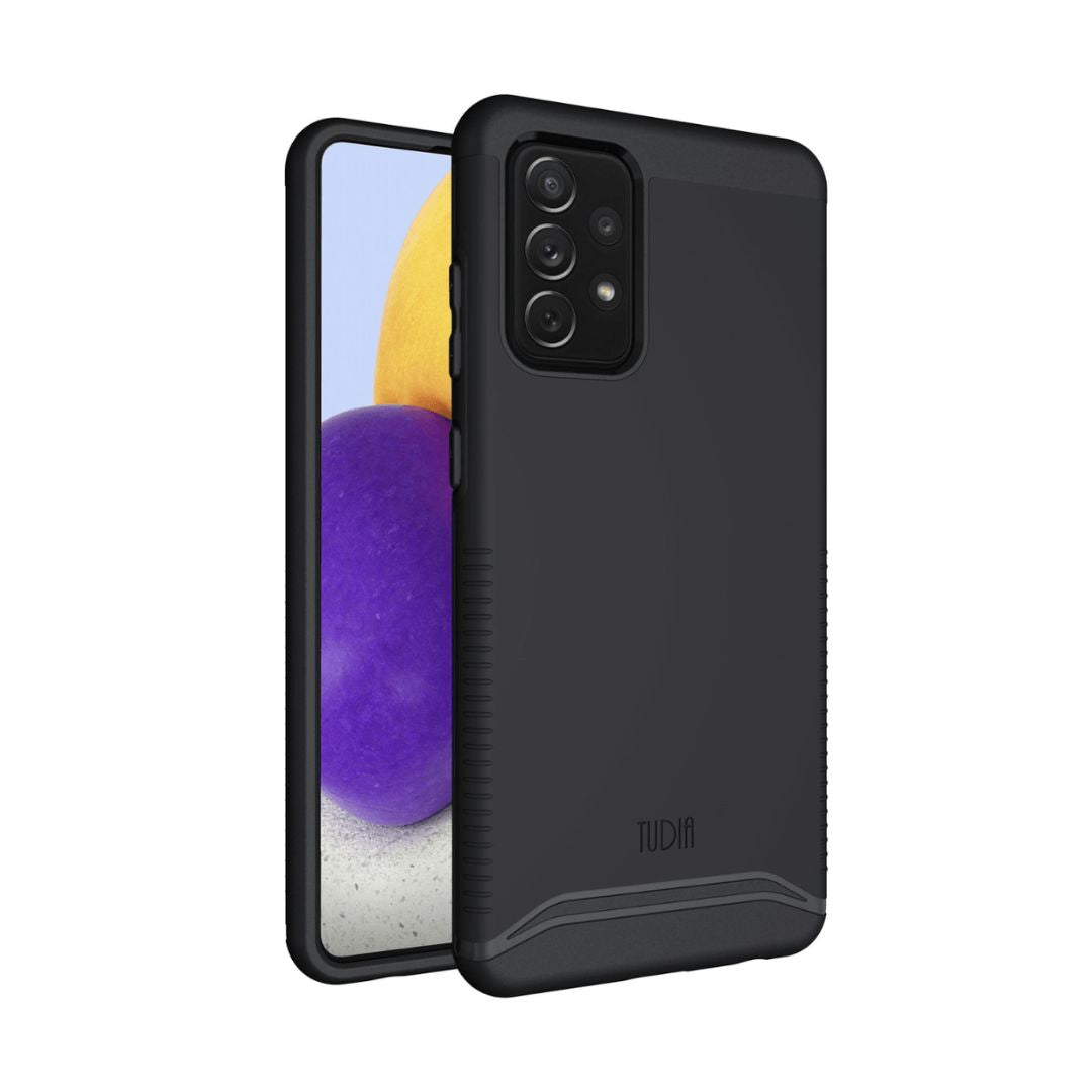 Samsung Galaxy A72 MERGE heavy duty dual layer phone case in jet black, shockproof protective cover with reinforced corners and slim fit design