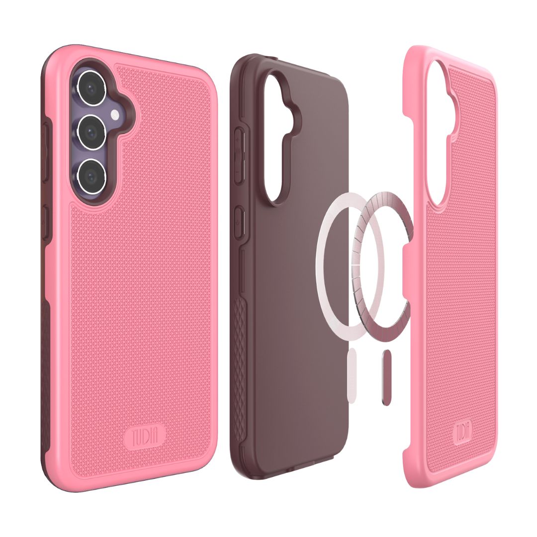 Samsung Galaxy S23 FE MagSafe compatible case in smokey pink color with built-in magnet for secure magnetic attachment and grip