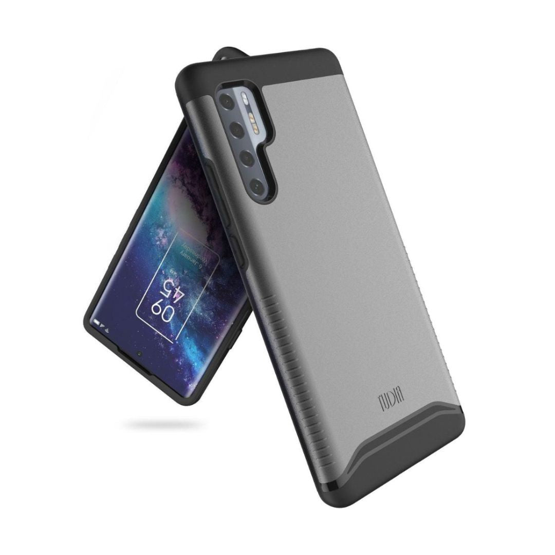 TCL 20 Pro 5G case in metallic slate color, heavy duty dual layer protective phone cover, shockproof and durable design
