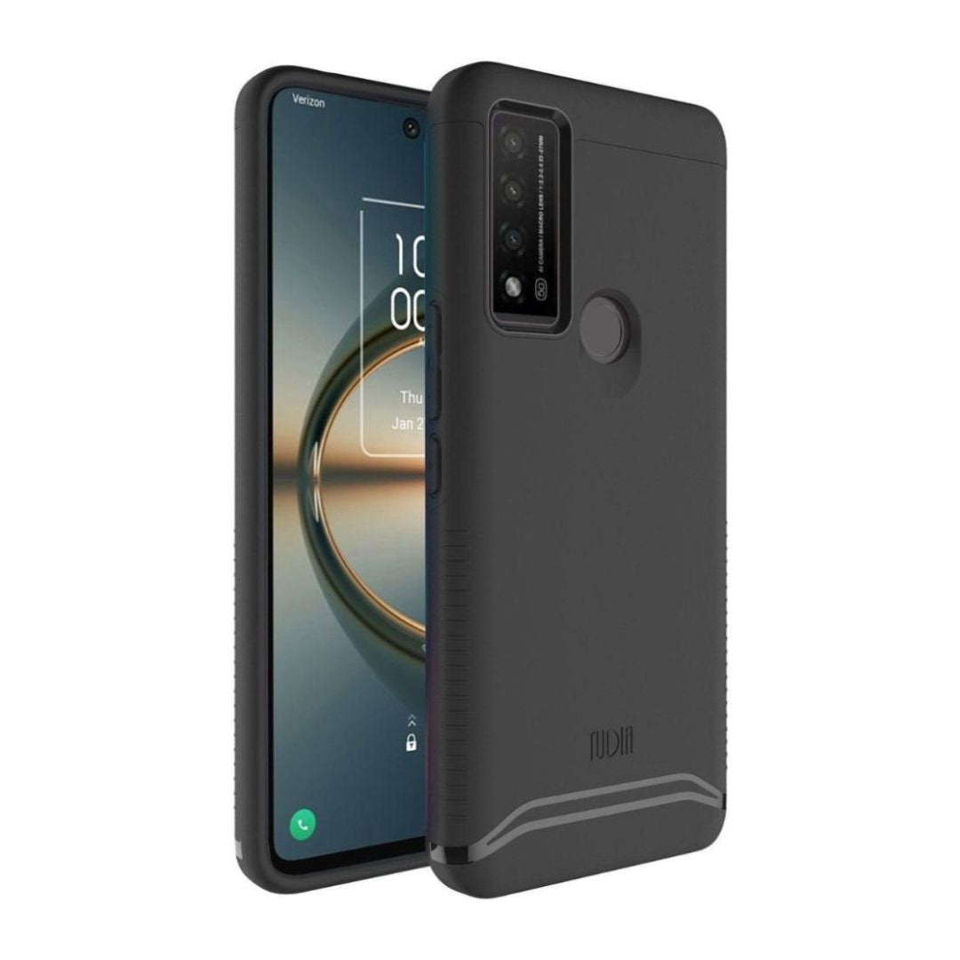 TCL 30 V 5G MERGE heavy duty dual layer phone case in jet black, shockproof protective cover for TCL 30 V 5G smartphone