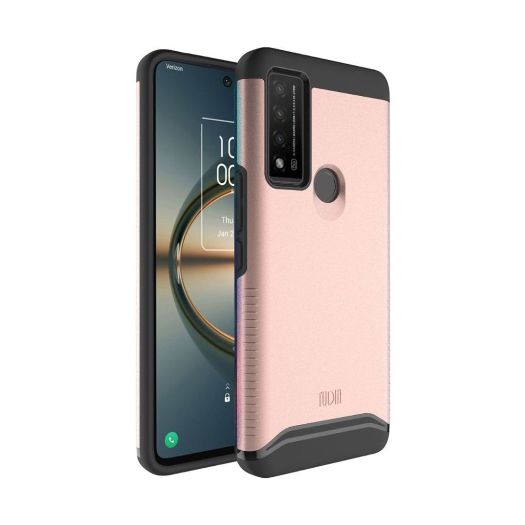 Rose Gold TCL 30 V 5G heavy duty dual layer phone case MERGE model with shockproof protection