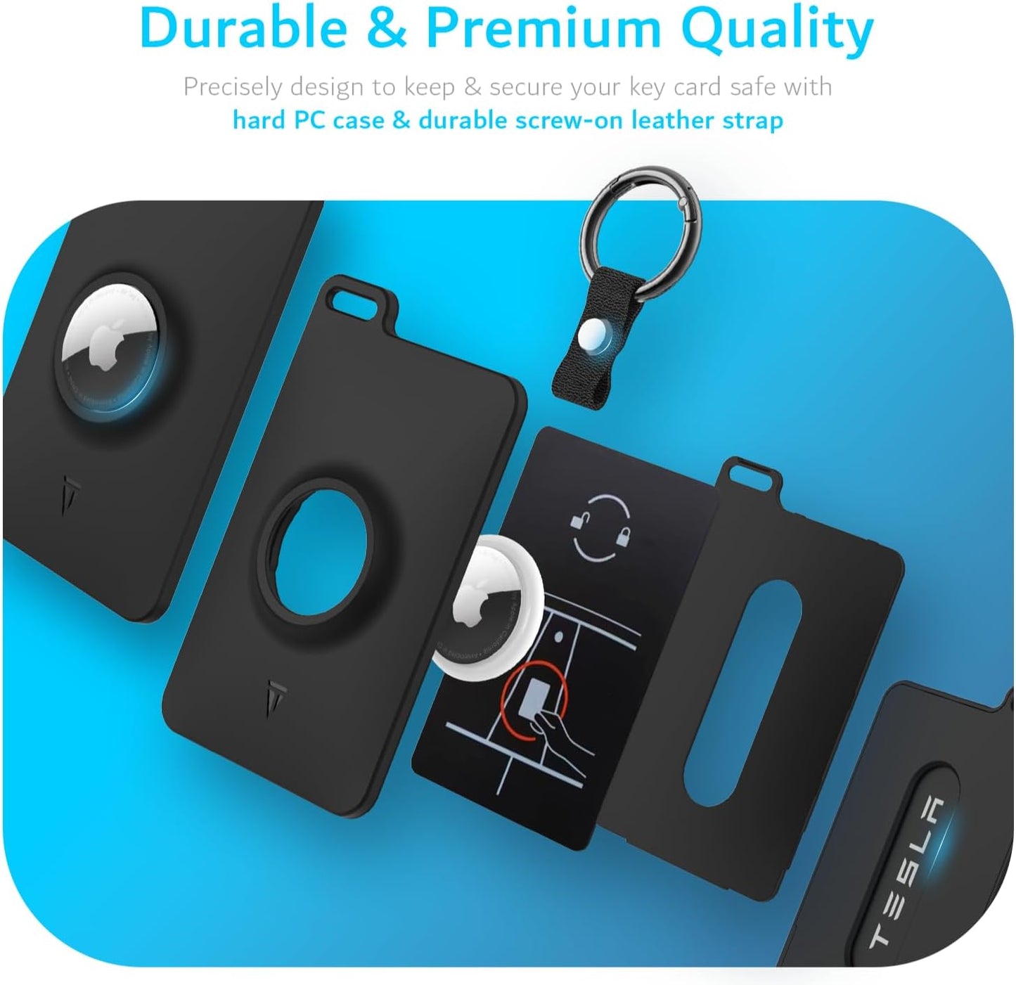 Two-piece TUDIA Tesla Key Card Holder Case with AirTag Slot for Models 3, Y, S, X, and Cybertruck