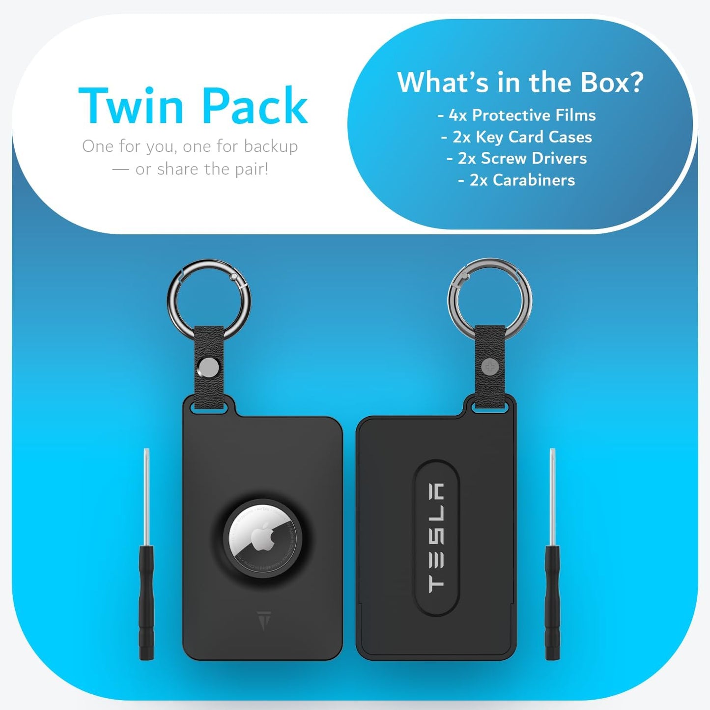Two-piece TUDIA Tesla Key Card Holder Case with AirTag Slot for Models 3, Y, S, X, and Cybertruck