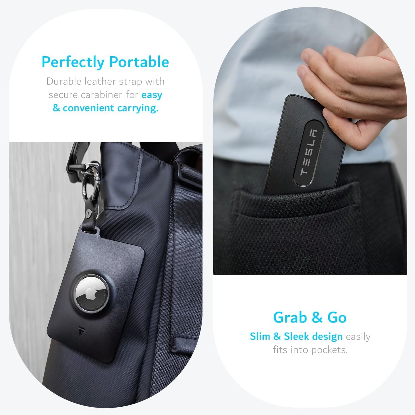 Two-piece TUDIA Tesla Key Card Holder Case with AirTag Slot for Models 3, Y, S, X, and Cybertruck