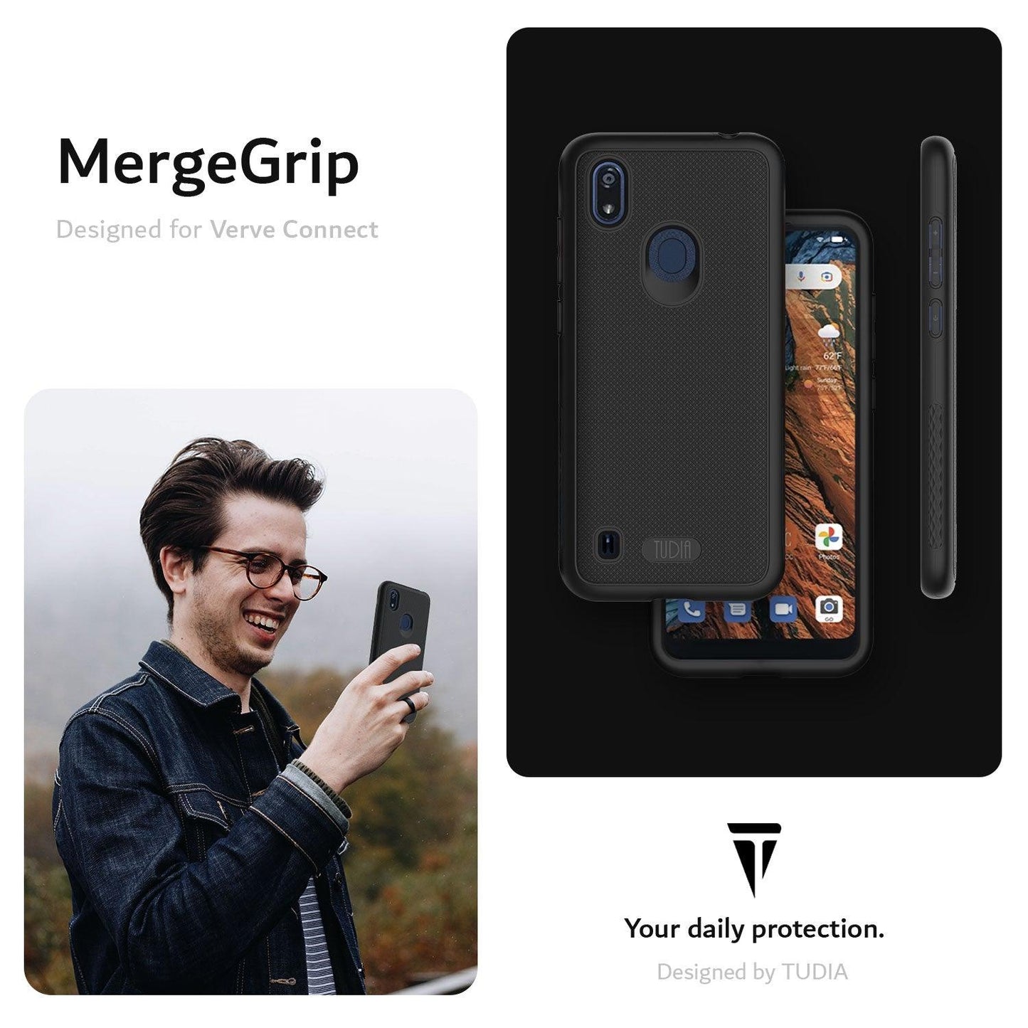 TUDIA MergeGrip Heavy Duty DualShield Case for Consumer Cellular Verve Connect – Rugged Shockproof Protective Cover