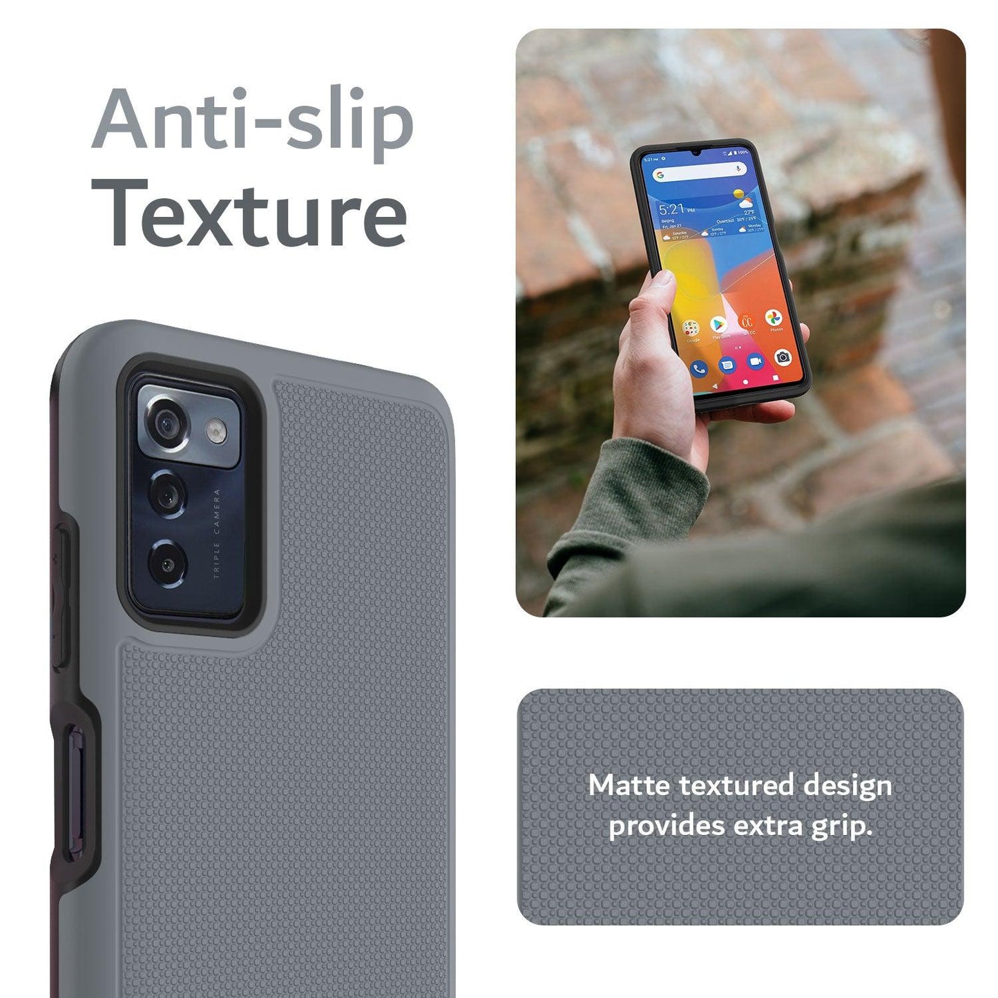 TUDIA MergeGrip Case for Consumer Cellular ZMAX 5G – Black Heavy Duty DualShield Protective Cover with Anti-Slip Textured Grip