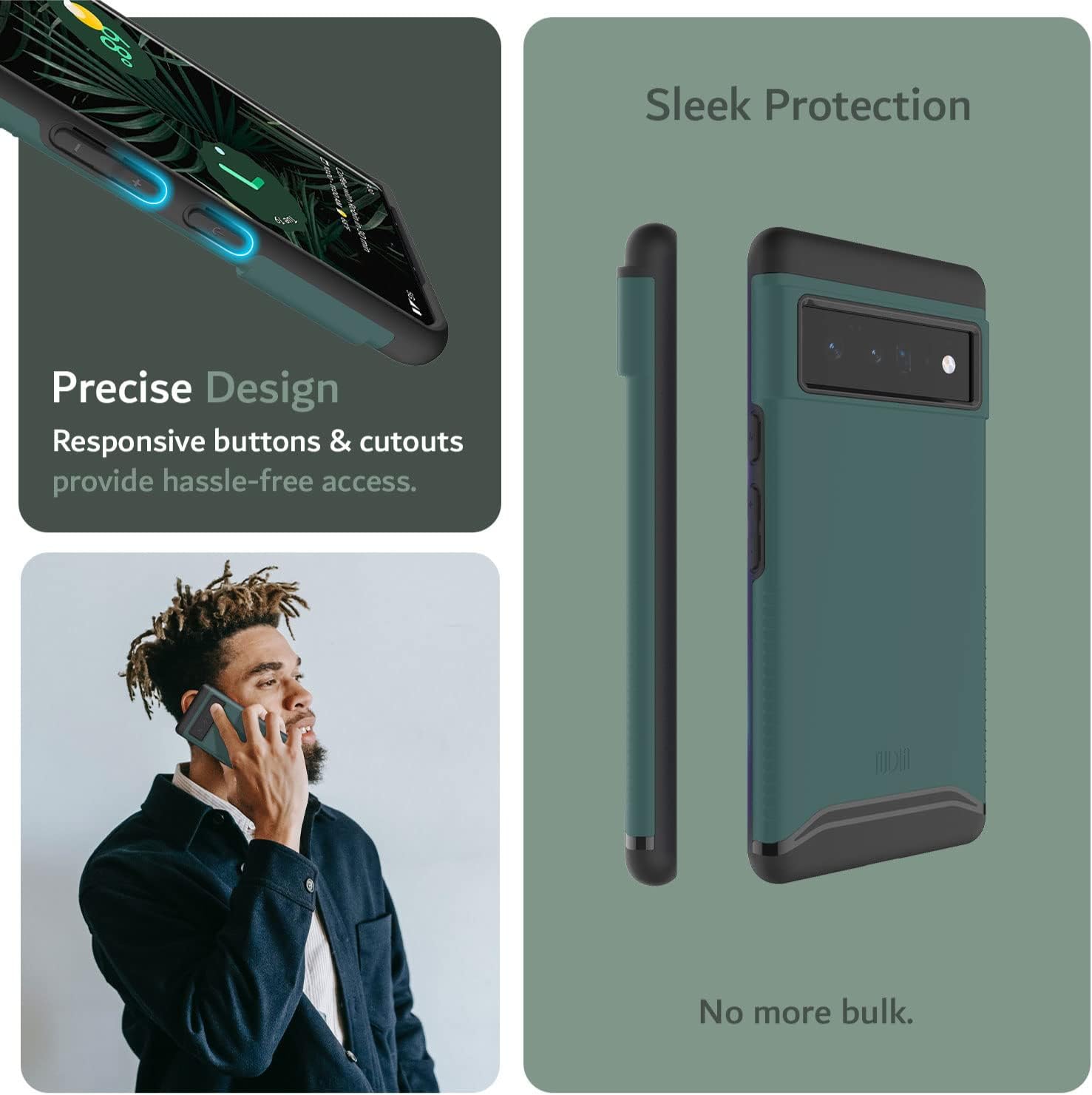 TUDIA Merge Heavy Duty Dual Layer Case for Google Pixel 6 Pro in Black – Slim Rugged Cover with Responsive Buttons and Precise Cutouts