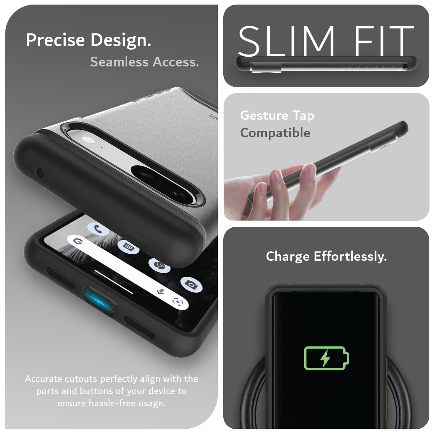 TUDIA Merge Series dual-layer black protective case for Google Pixel 7 – slim, durable design with precise cutouts