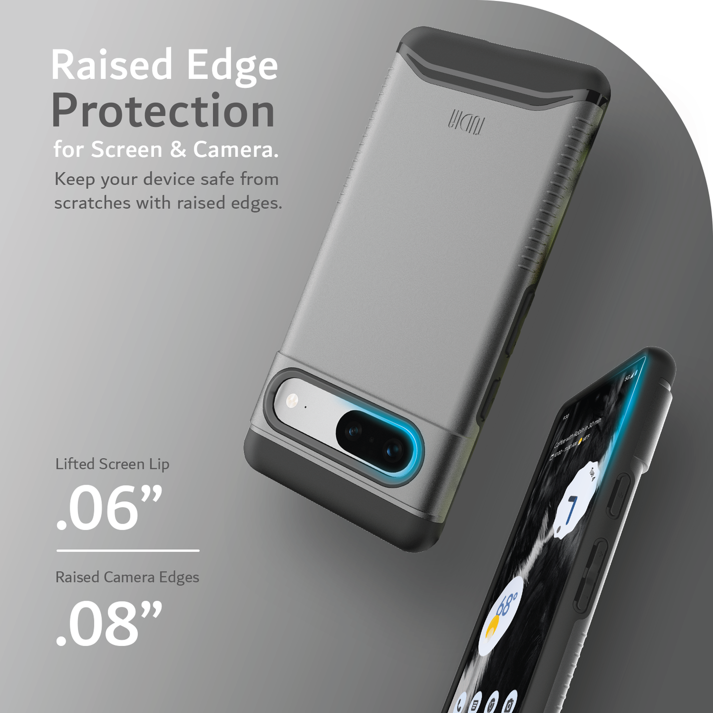 TUDIA Merge Series matte black dual-layer protective case for Google Pixel 7 with raised edge shockproof design