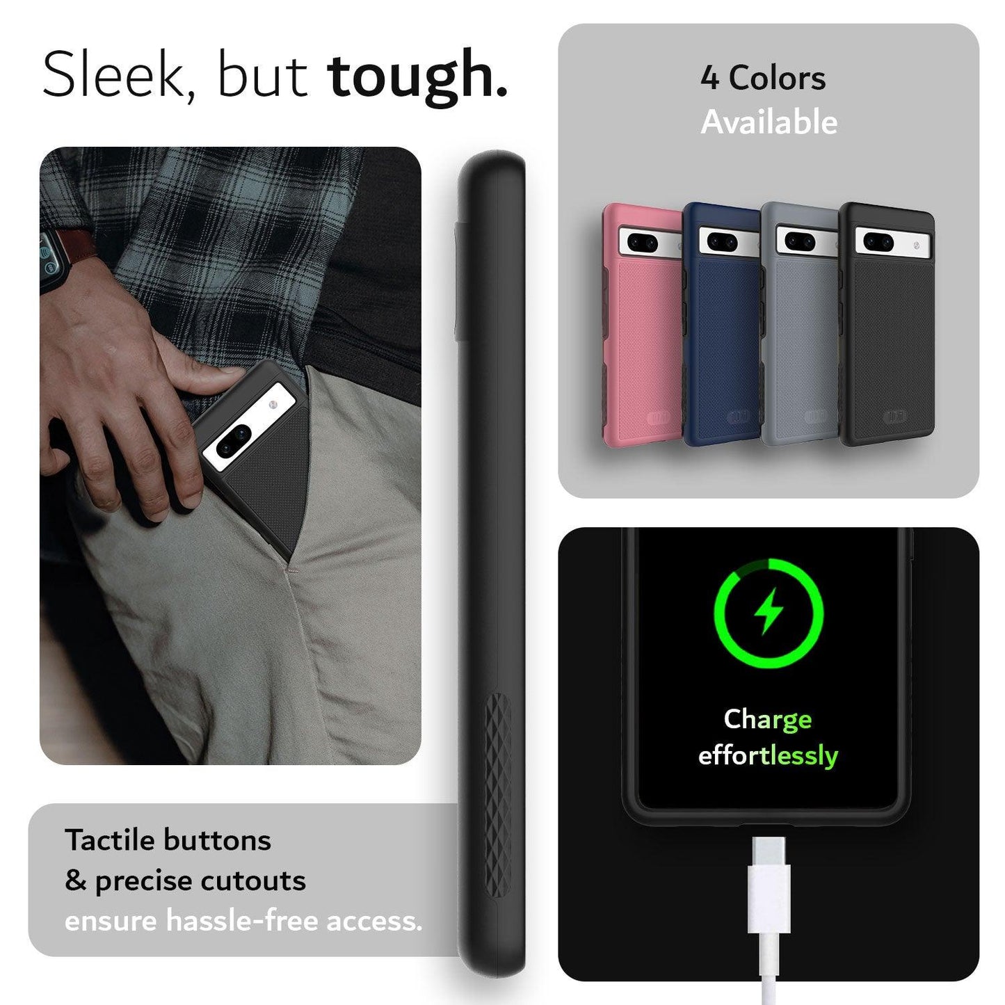 TUDIA MergeGrip Case for Google Pixel 7a – MagSafe Compatible with Built-In Magnet, Tactile Buttons, and Precise Cutouts