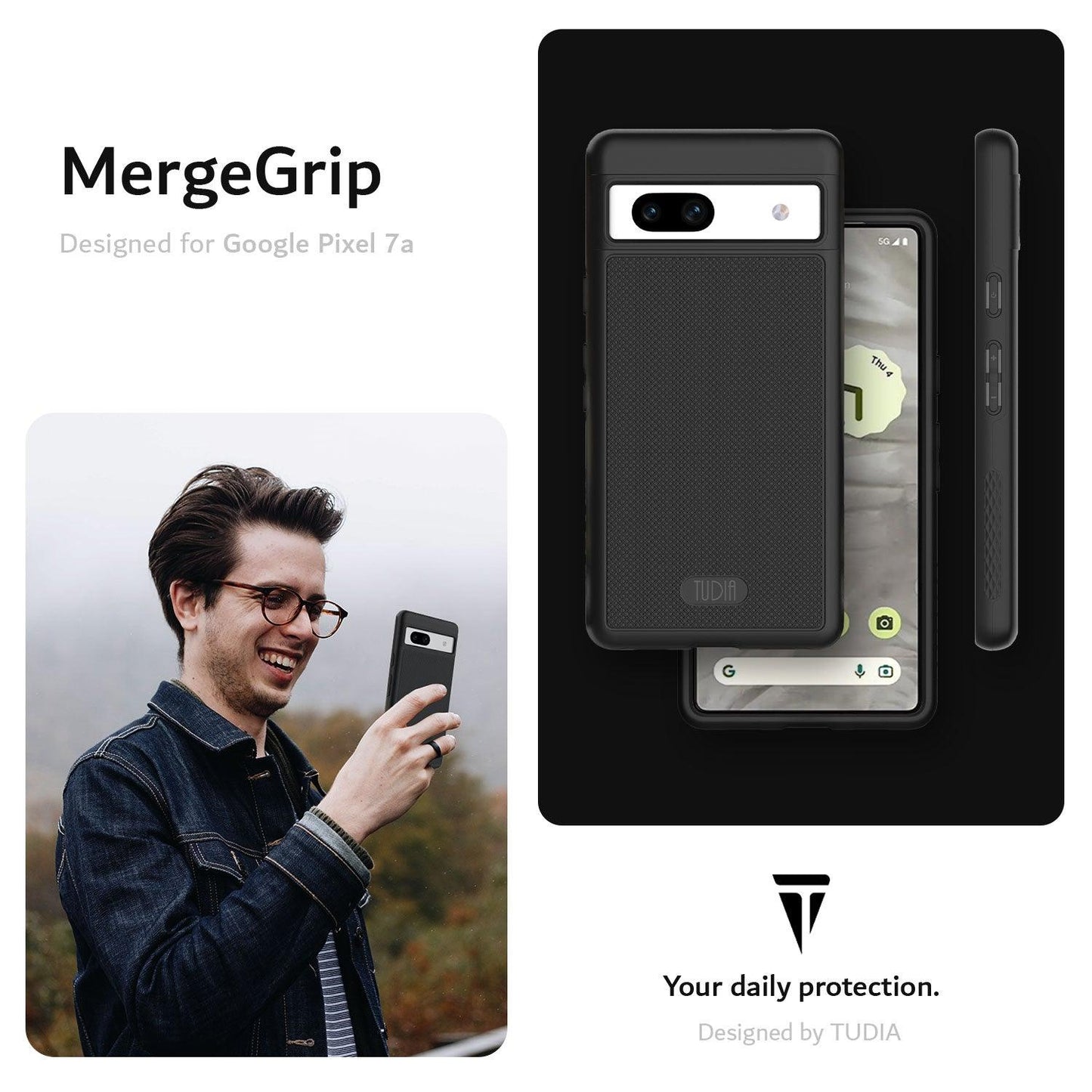 TUDIA MergeGrip Case for Google Pixel 7a – Slim MagSafe-Compatible Protective Cover with Built-In Magnet