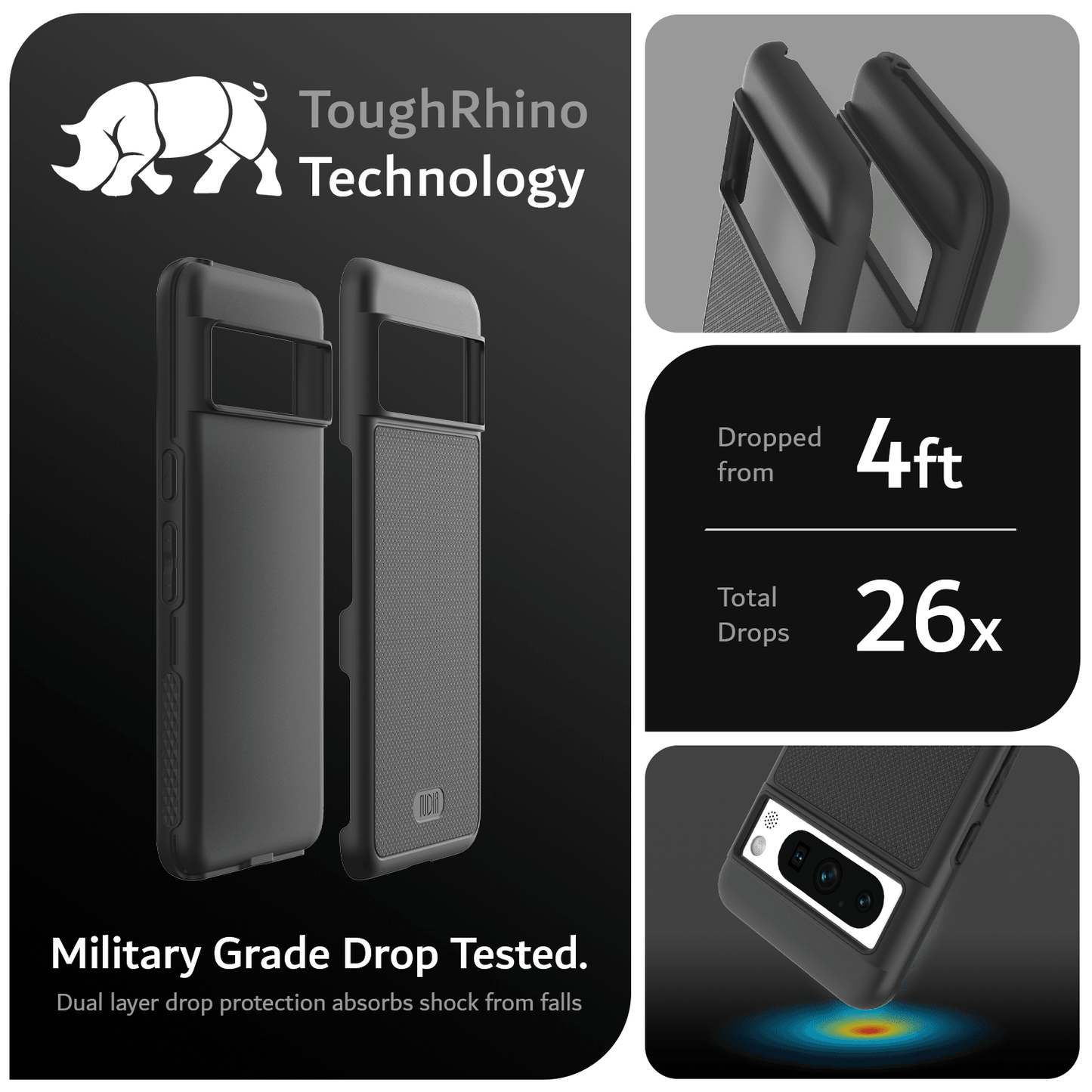 TUDIA MergeGrip DualShield Case for Google Pixel 8 Pro – Military Grade Drop Tested Heavy Duty Phone Cover