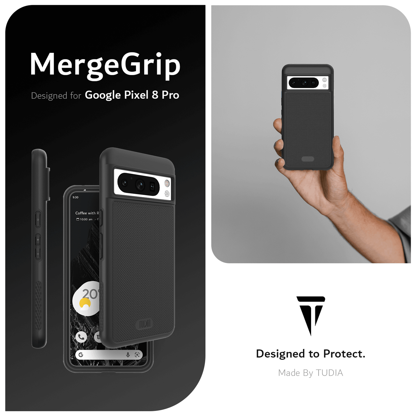 TUDIA DualShield MergeGrip Case for Google Pixel 8 Pro – Rugged Slim Protective Cover