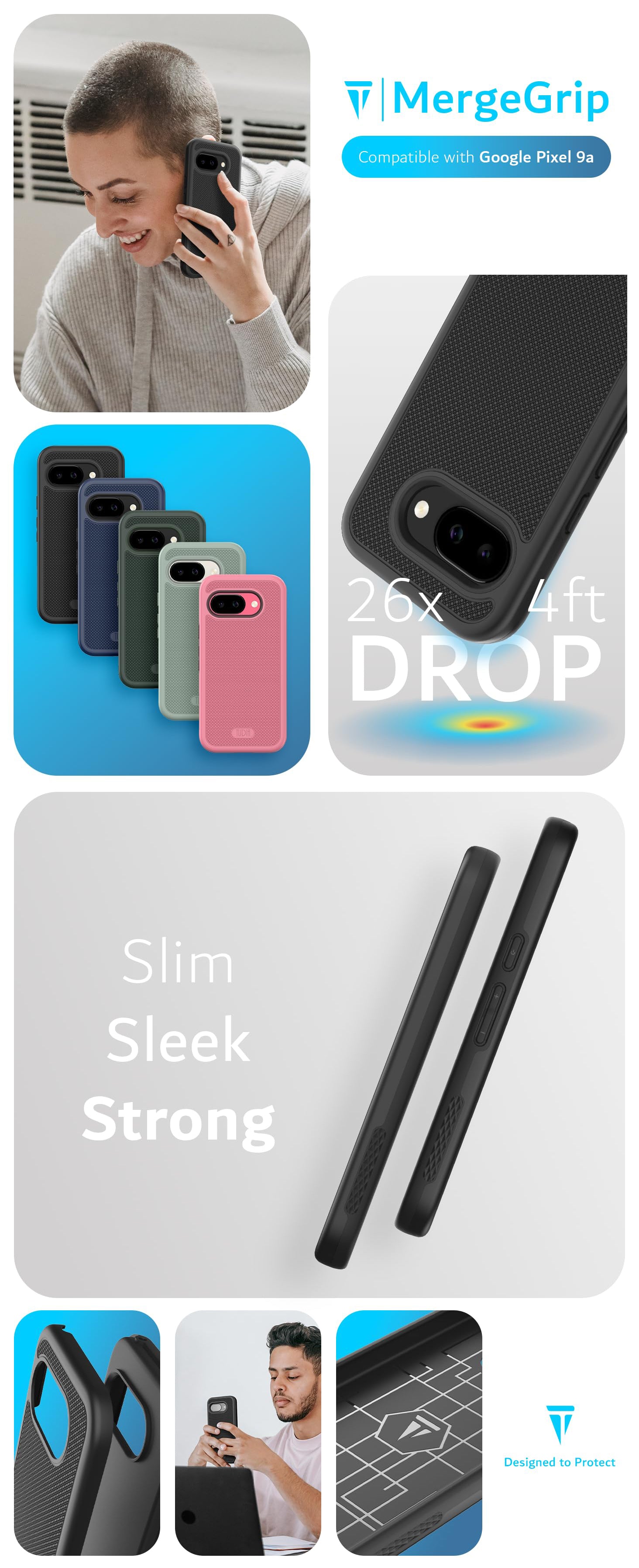 Google Pixel 9a MergeGrip Dual Layer Protection, Heavy Duty Case - TUDIA Products