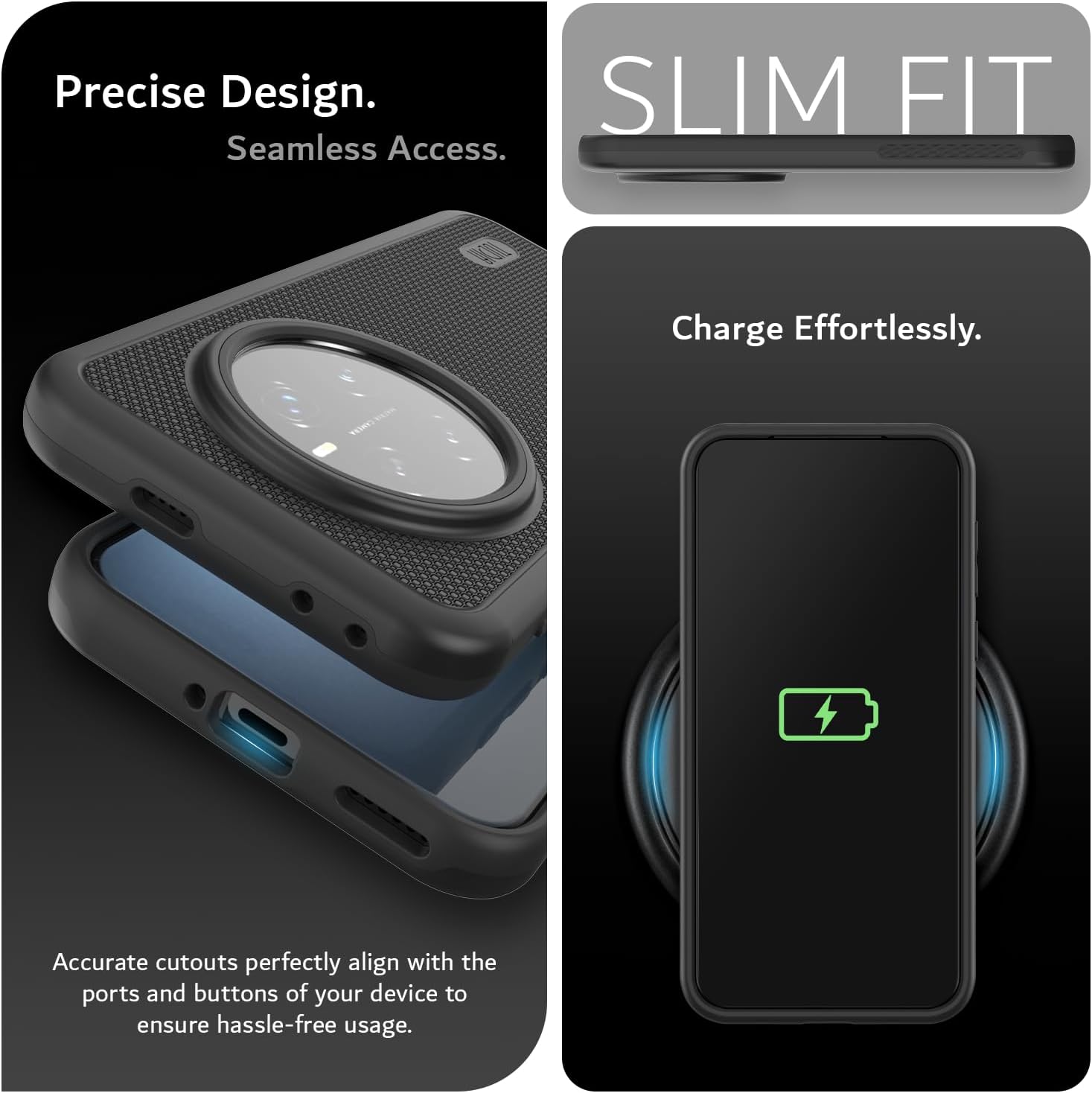 TUDIA Honor Magic 7 Pro 5G Case 2025 – Black MergeGrip DualShield Heavy Duty Slim Protective Phone Cover with Precise Design and Seamless Port Access