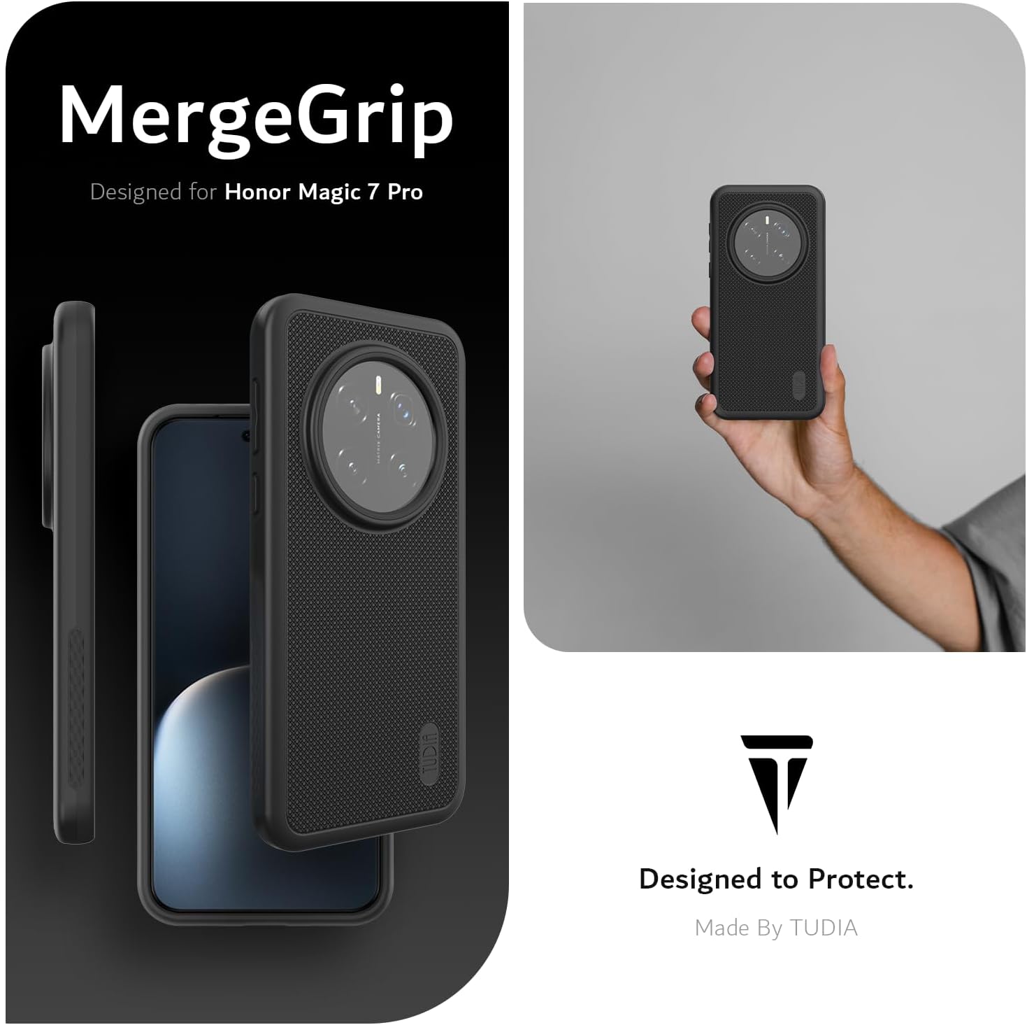TUDIA Honor Magic 7 Pro 5G Case MergeGrip Black DualShield Heavy Duty Shockproof Rugged Protective Phone Coverr