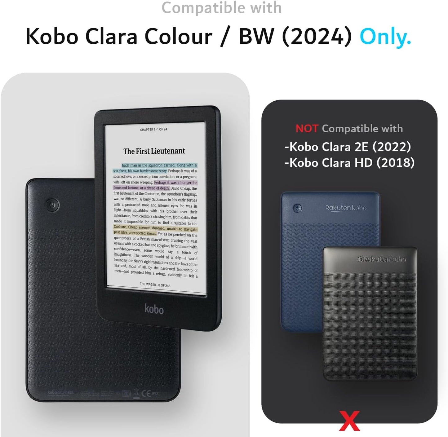 TUDIA Flip Case for Kobo Clara BW/Colour (2024) – Lightweight Translucent TPU Cover in Clear Gray
