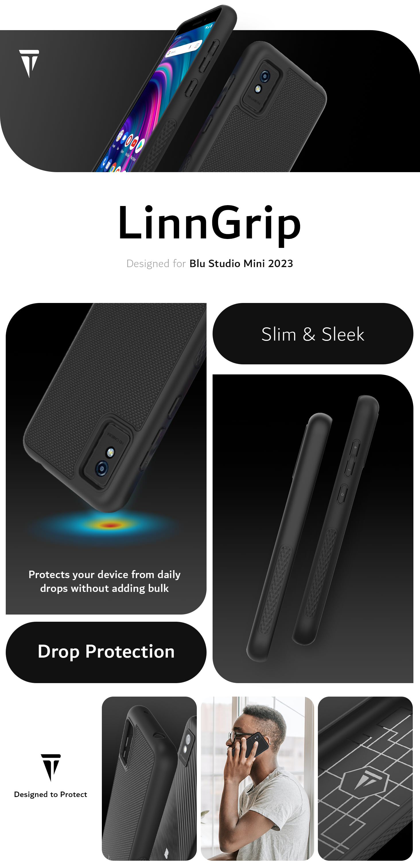 TUDIA LinnGrip Shockproof Case for BLU Studio Mini 2023 – Durable and Slim Protective Cover