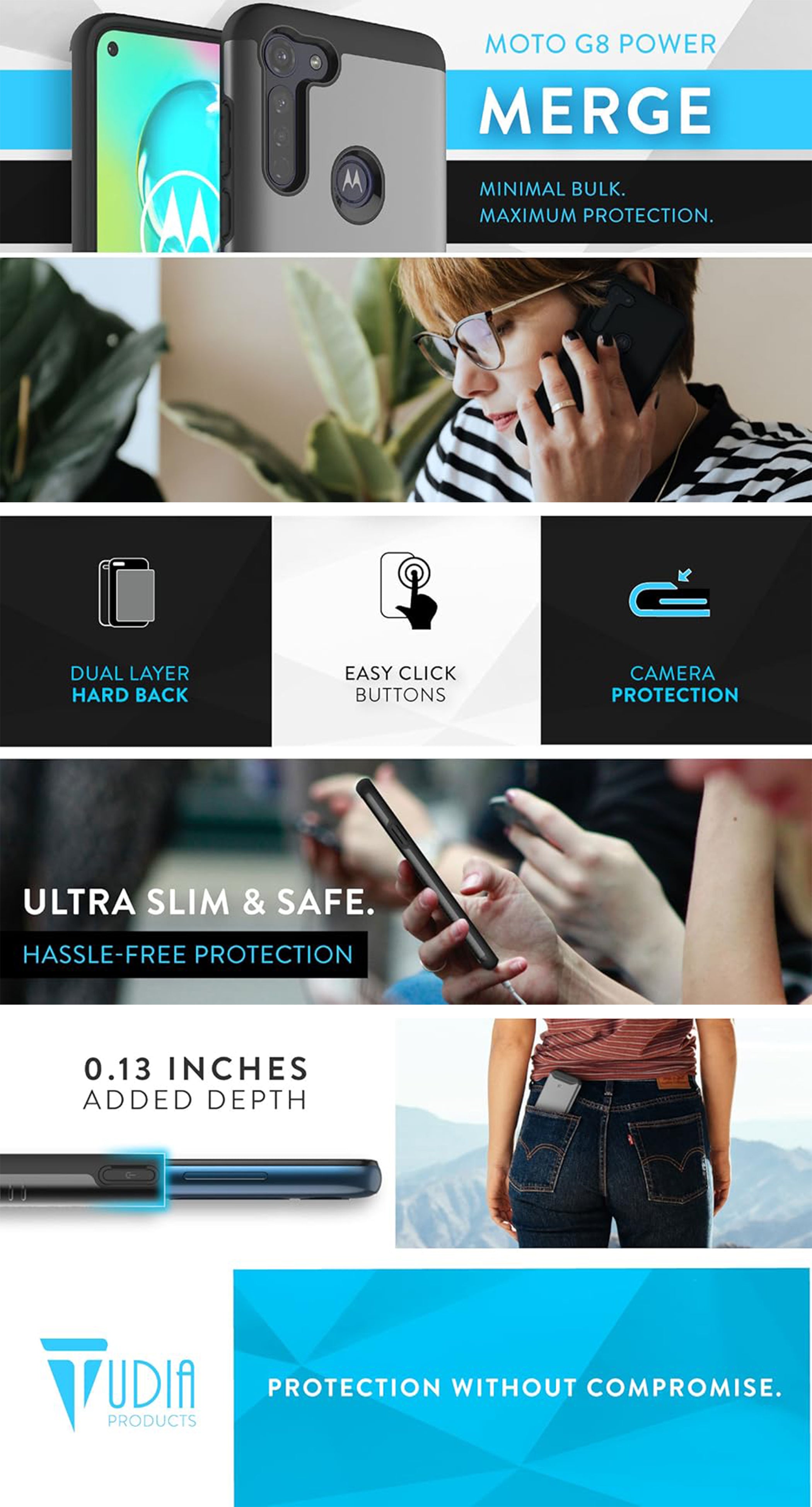 TUDIA Merge Case for Motorola Moto G8 Power – Dual-Layer Heavy Duty Shockproof Protection