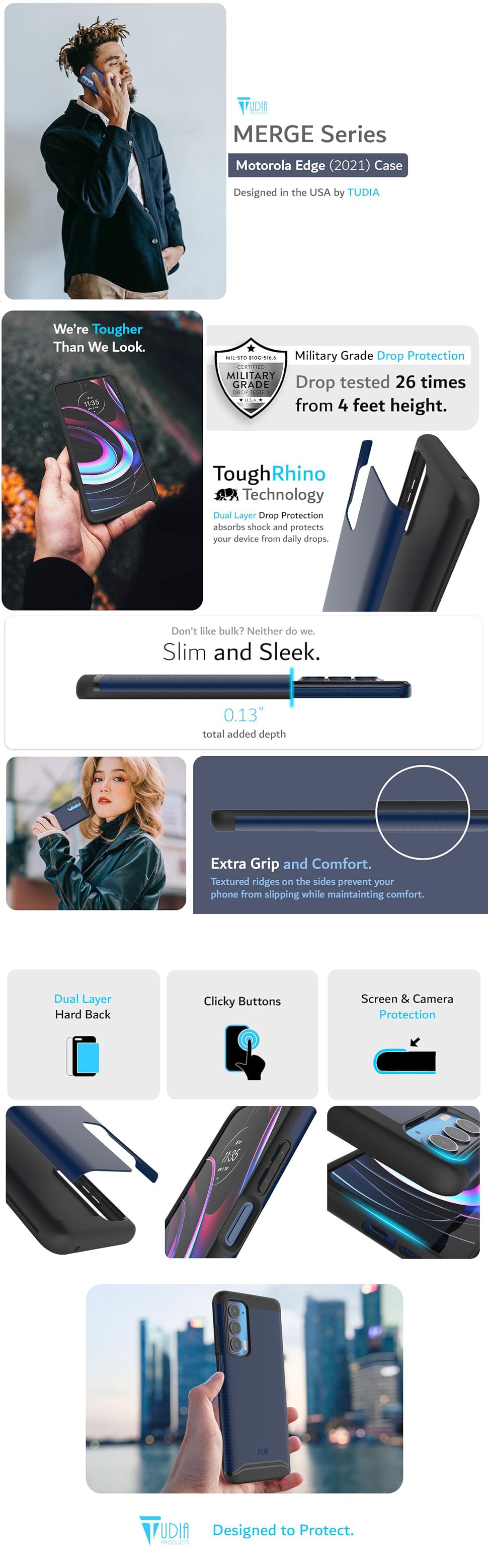 TUDIA MERGE Series Case for Motorola Edge (2021) – Shockproof, Durable Dual Layer Protection