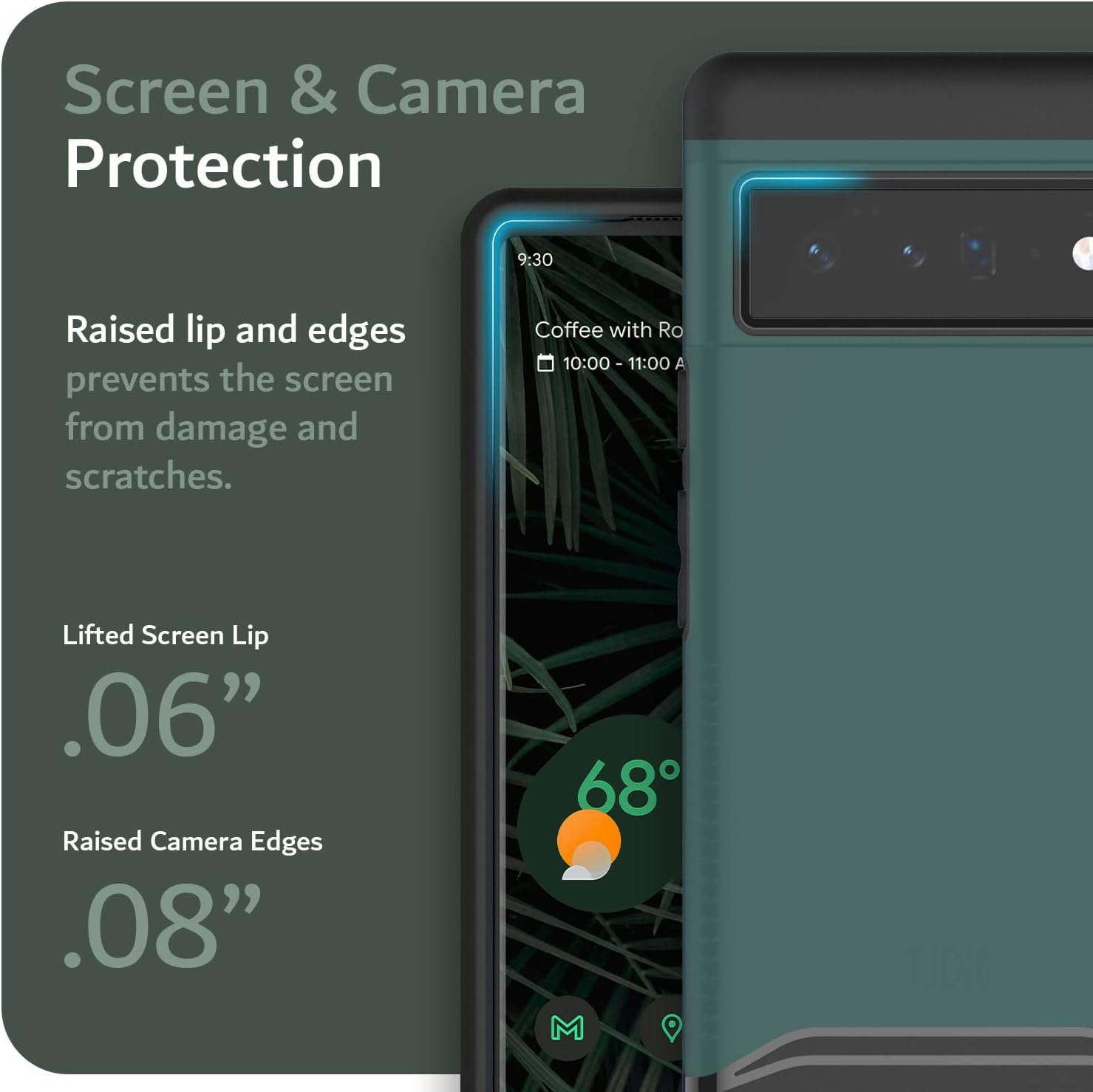 TUDIA MergeGrip Black Case for Google Pixel 6 Pro – Dual Layer Heavy Duty Shockproof Protection with Raised Edges for Screen and Camera