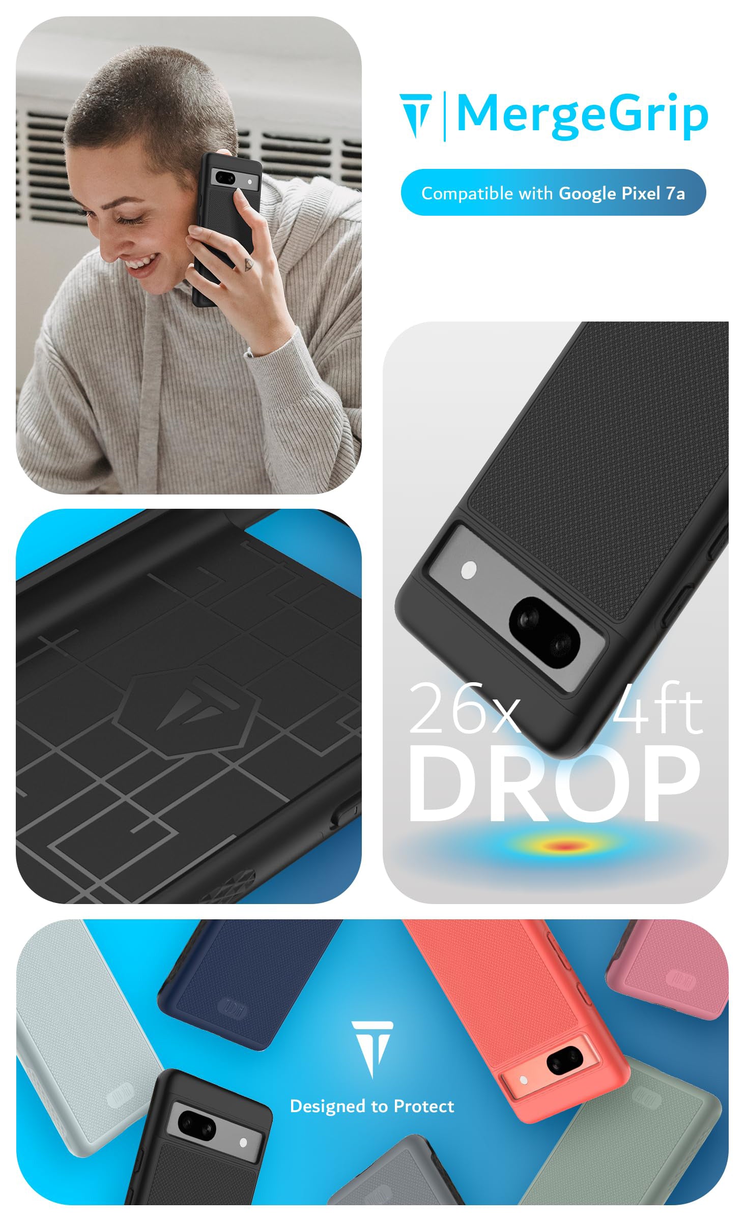 MergeGrip Heavy Duty Dual Layer Case for Google Pixel 7a – Shockproof, Slim, and Durable Protection - TUDIA Products