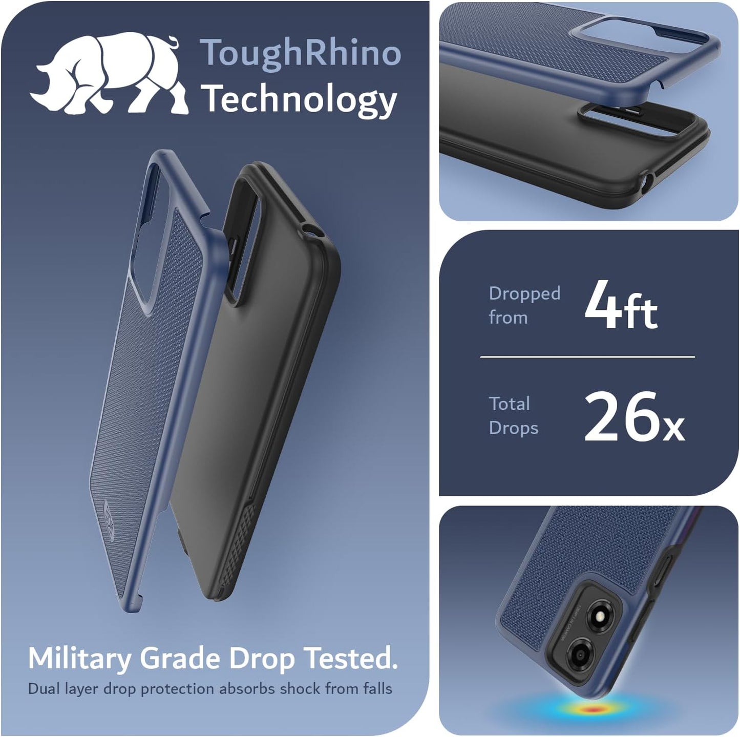TUDIA MergeGrip rugged protective case for Motorola Moto E14, G04, G24, and G04s 5G with military-grade drop protection and anti-slip grip design