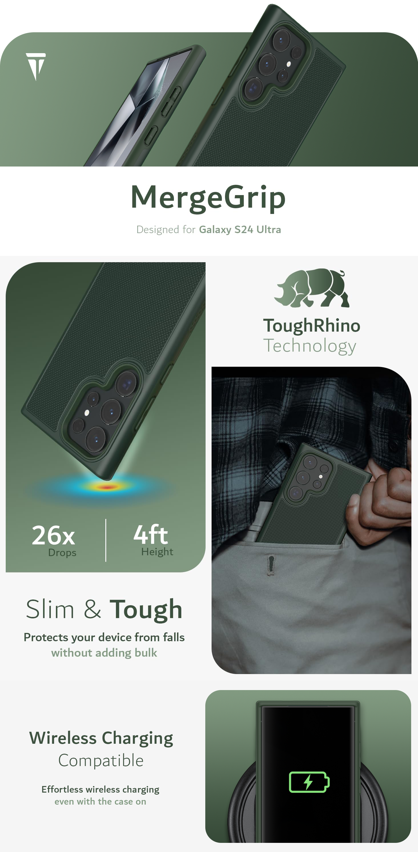 TUDIA MergeGrip Case for Samsung Galaxy S24 Ultra – Durable, Shockproof Dual Layer Protection for Maximum Safety
