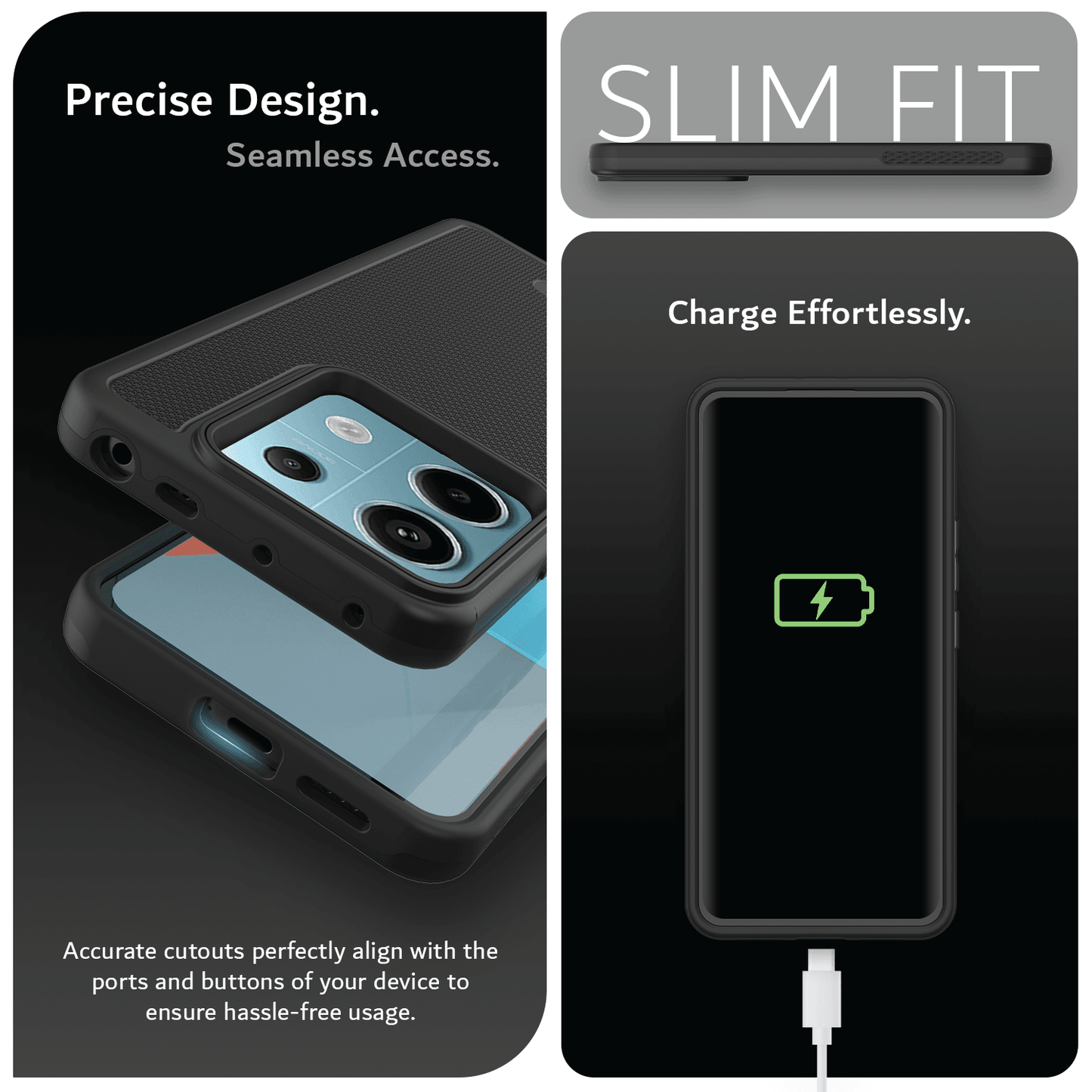Heavy duty TUDIA MergeGrip case for Xiaomi Redmi Note 13 Pro 5G and Poco X6 5G (2024), slim dual-layer design with precise cutouts and shockproof protection