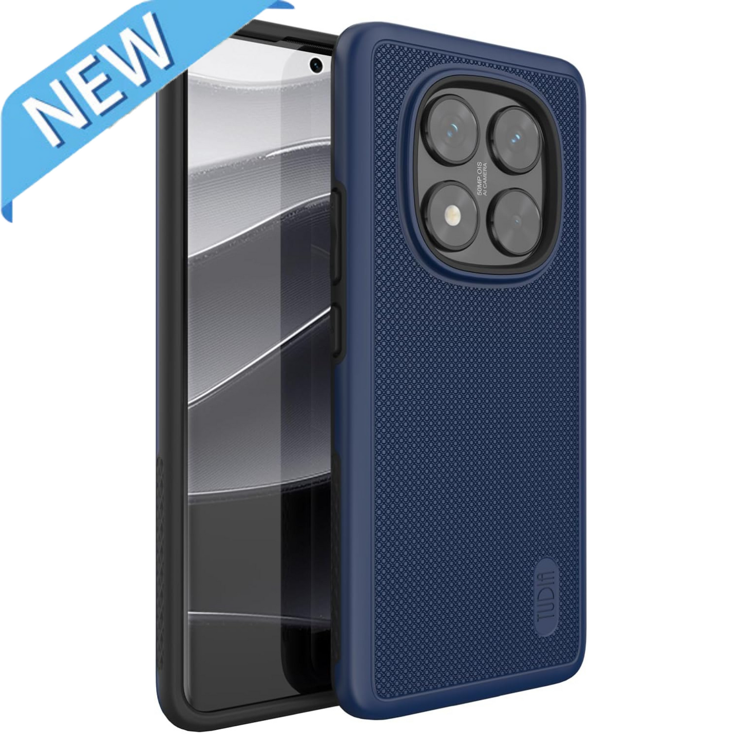 Indigo Blue TUDIA MergeGrip shockproof case for Xiaomi Redmi Note 14 Pro 5G (2025) with raised edges and enhanced grip