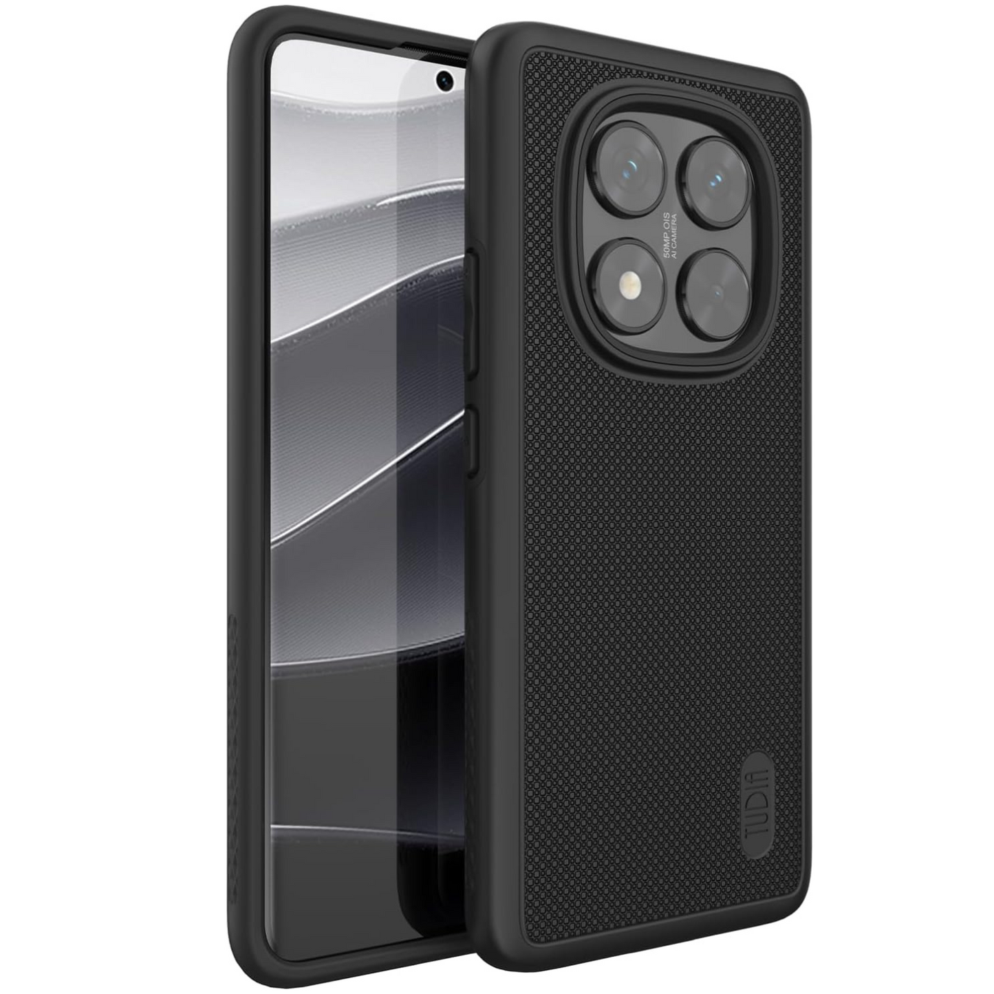 TUDIA Jet Black MergeGrip Case for Xiaomi Redmi Note 14 Pro 5G – Raised Edge, Military Grade Drop Tested, Enhanced Grip