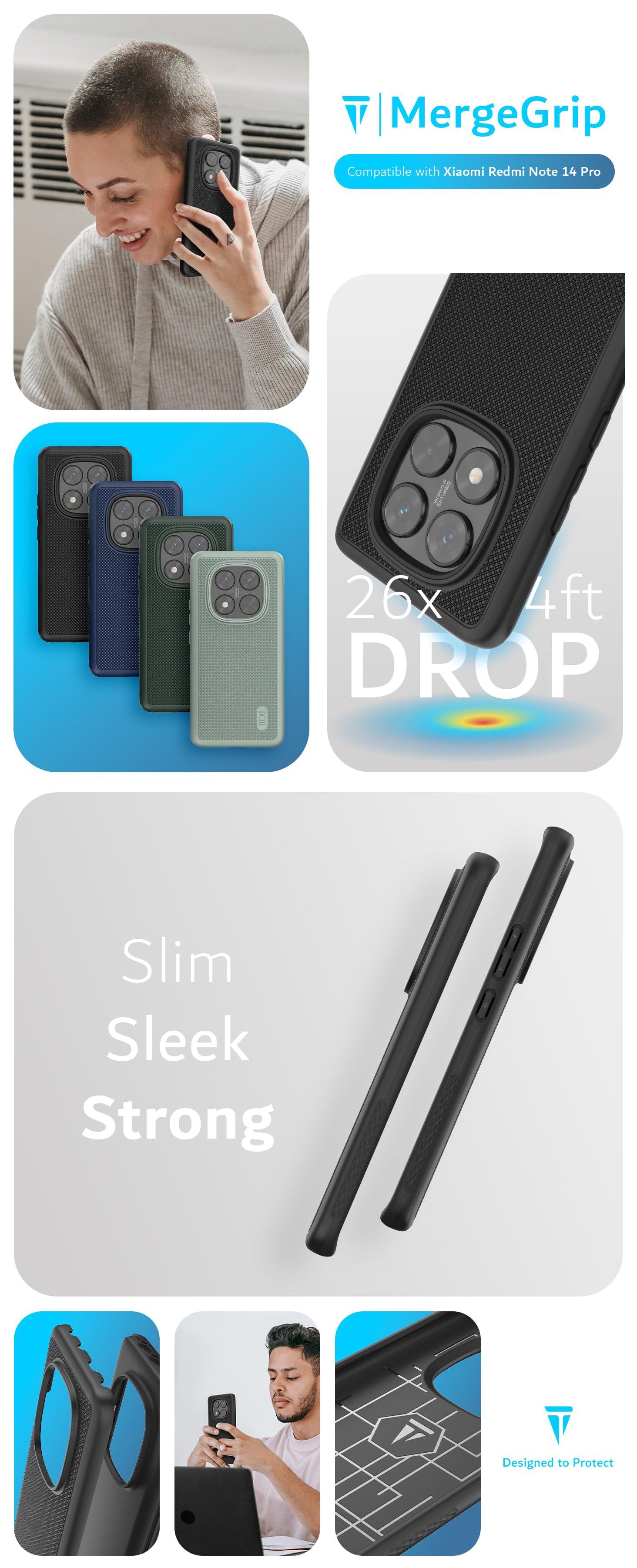 TUDIA MergeGrip Case for Xiaomi Redmi Note 14 Pro – Shockproof, Dual Layer Heavy Duty Protection