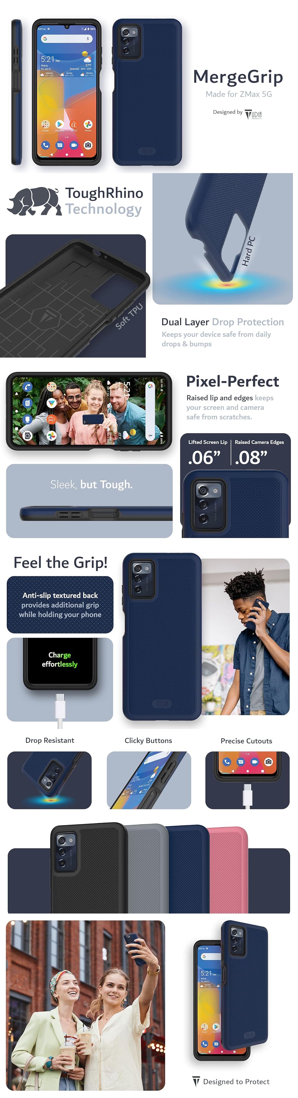 TUDIA MergeGrip Case for ZMax 5G – Dual Layer, Shockproof, Durable Protective Cover