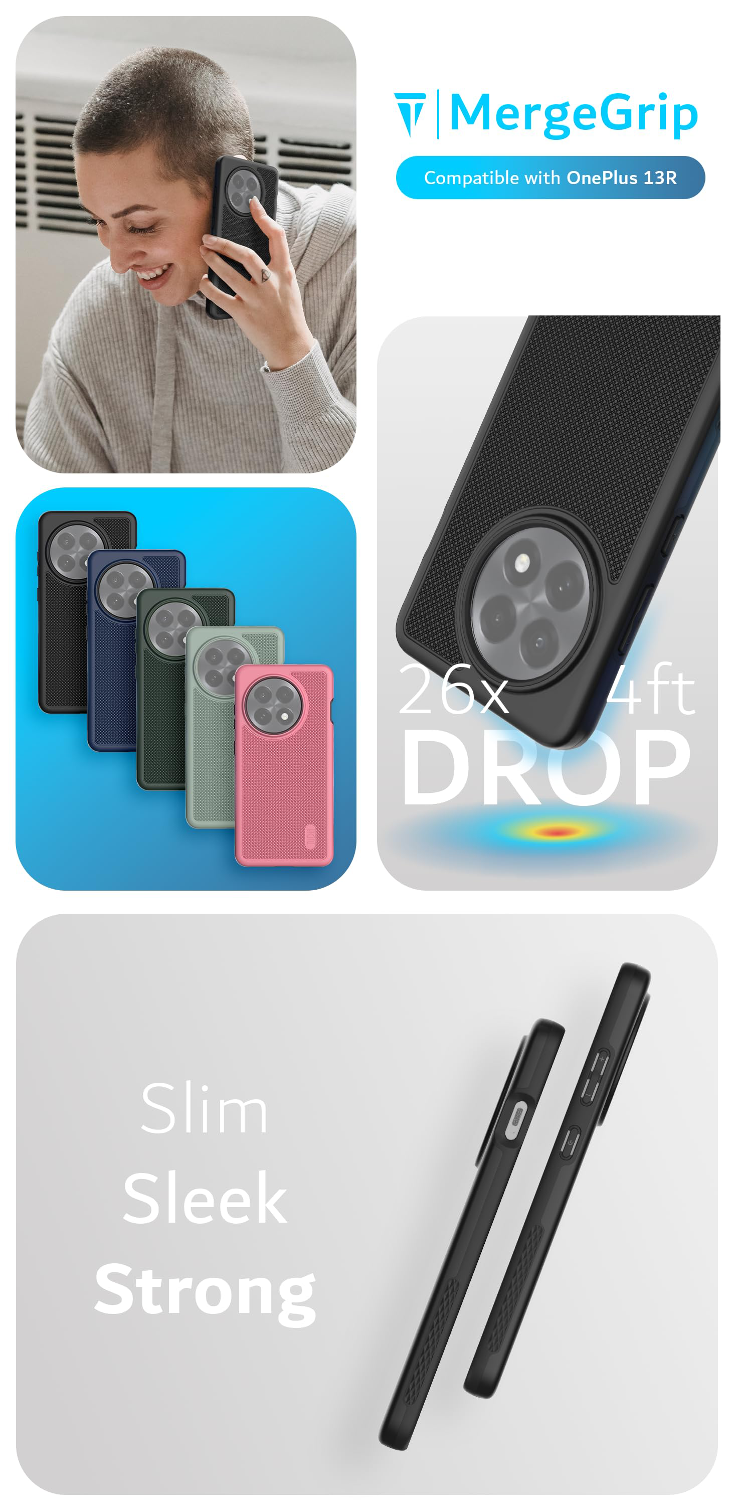 MergeGrip Case Compatible with OnePlus 13R – Dual-Layer Rugged Protection with Enhanced Grip - TUDIA Products