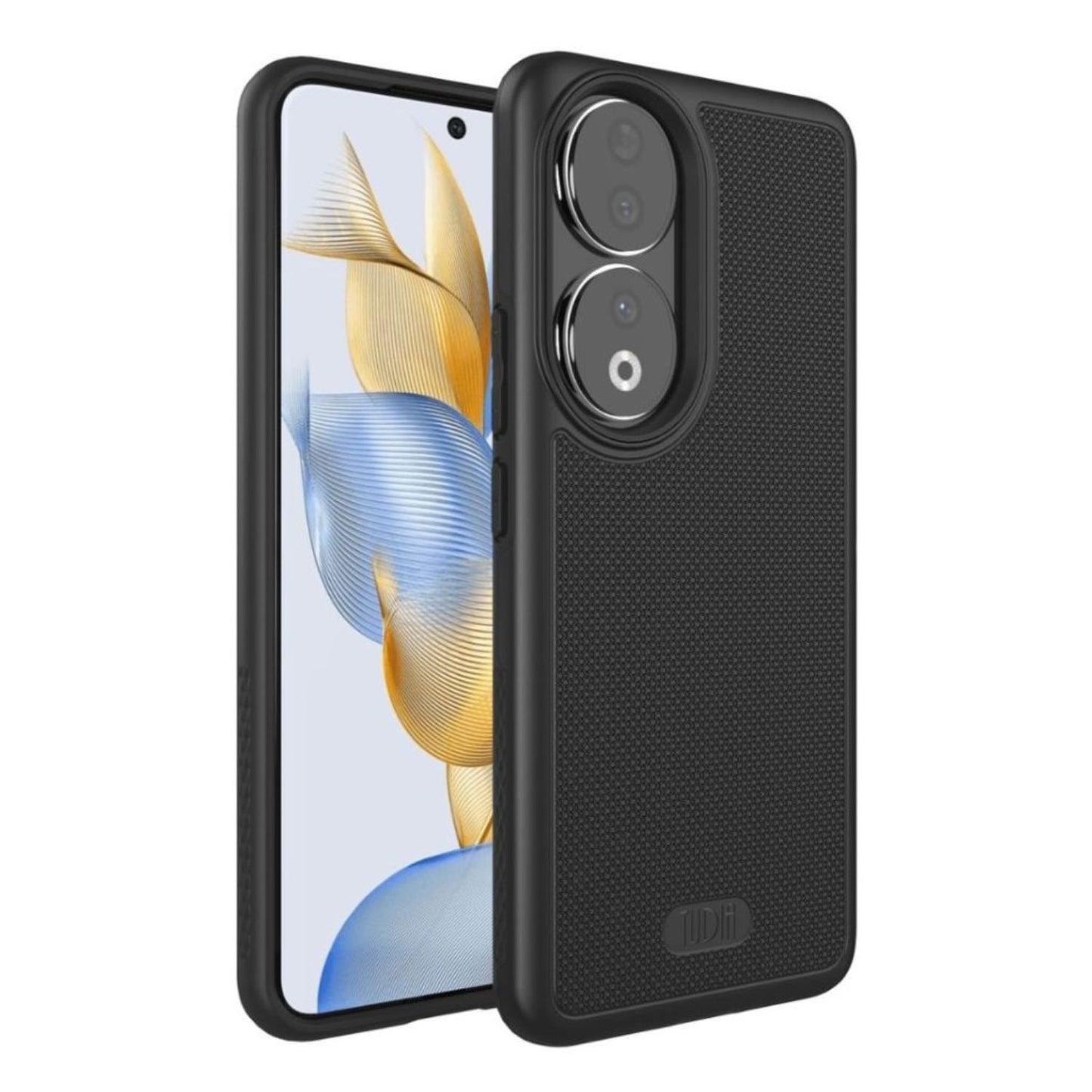 TUDIA MergeGrip Heavy Duty DualShield Case for Honor 90 in Black, offering rugged and durable protection with a non-slip grip