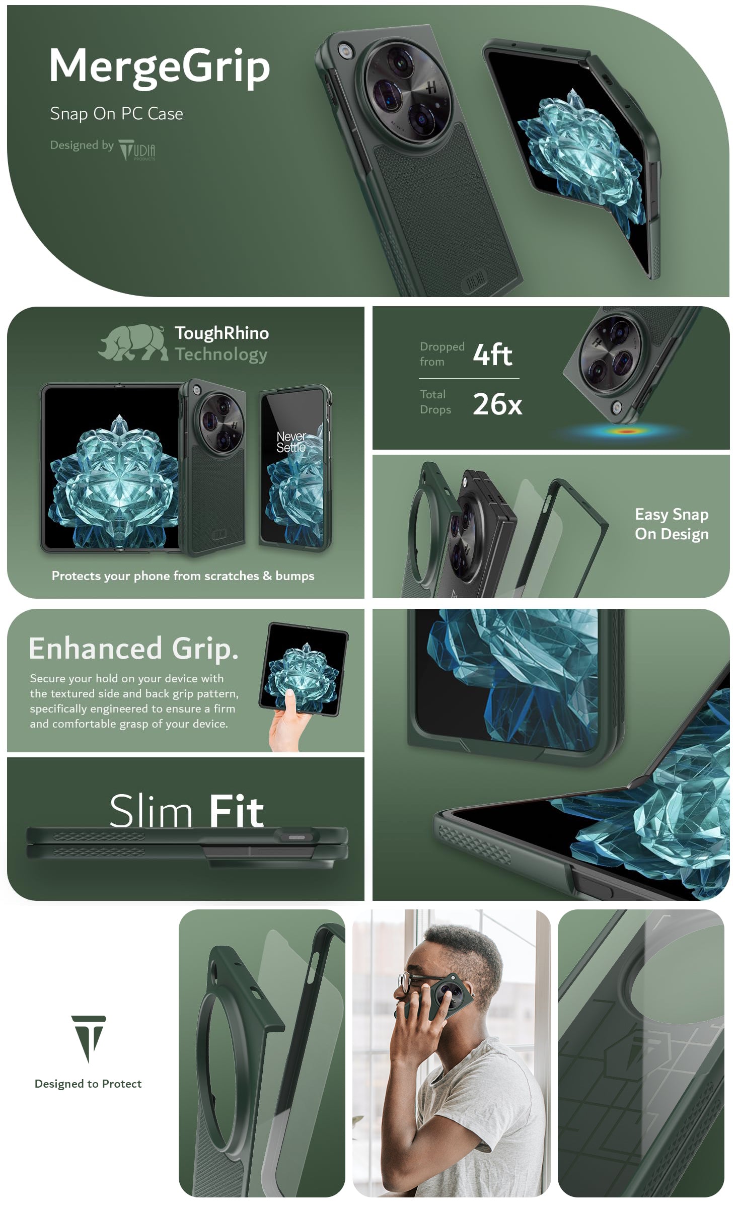 TUDIA MergeGrip Snap On PC Case – Durable, Slim, and Shockproof Protective Cover for Your Device