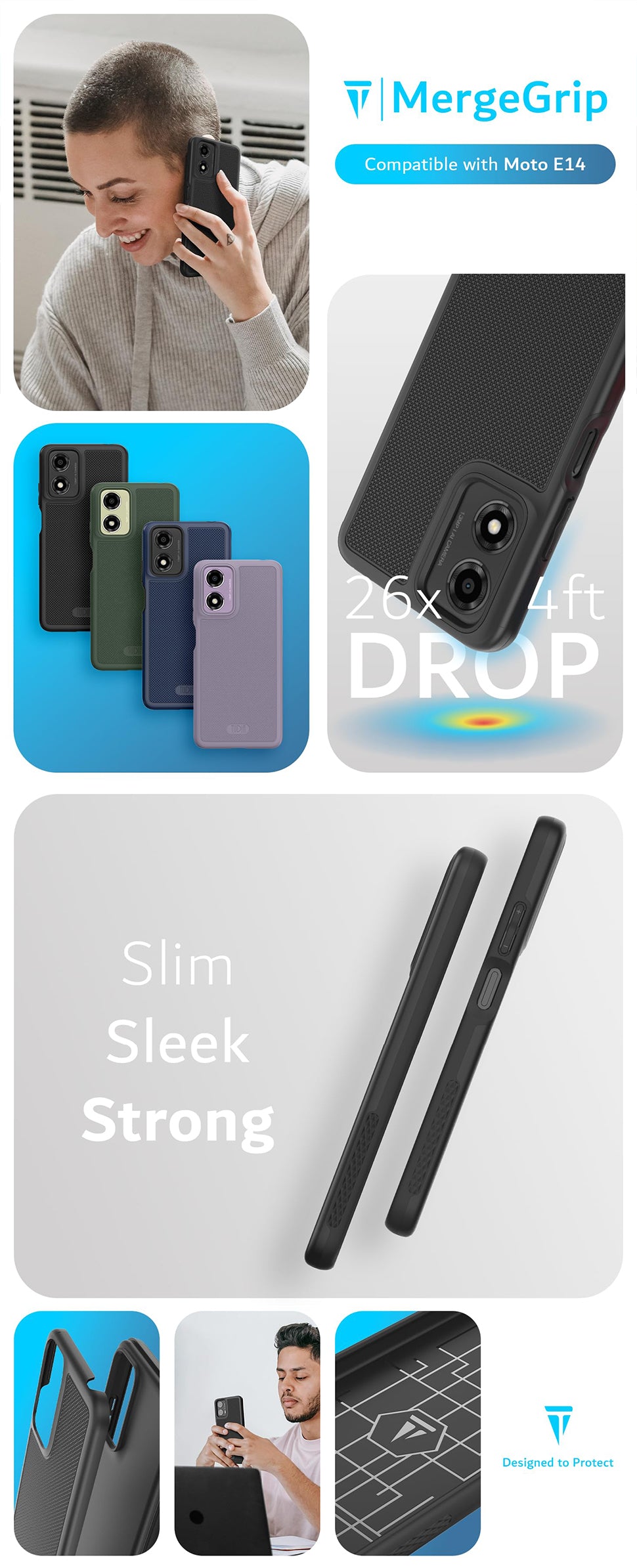 TUDIA MergeGrip Moto E14 Slim Fit Case with Dual Layer Drop Protection and Rugged Grip Design