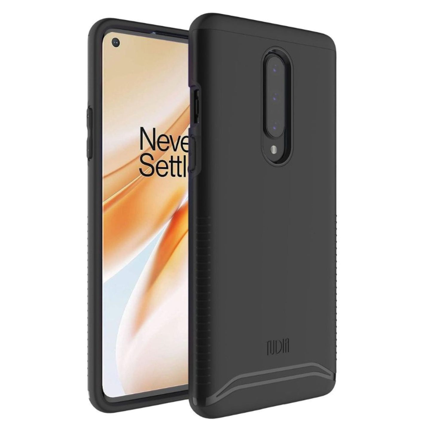 TUDIA Merge heavy-duty dual-layer case for OnePlus 8 in matte black, offering durable protection