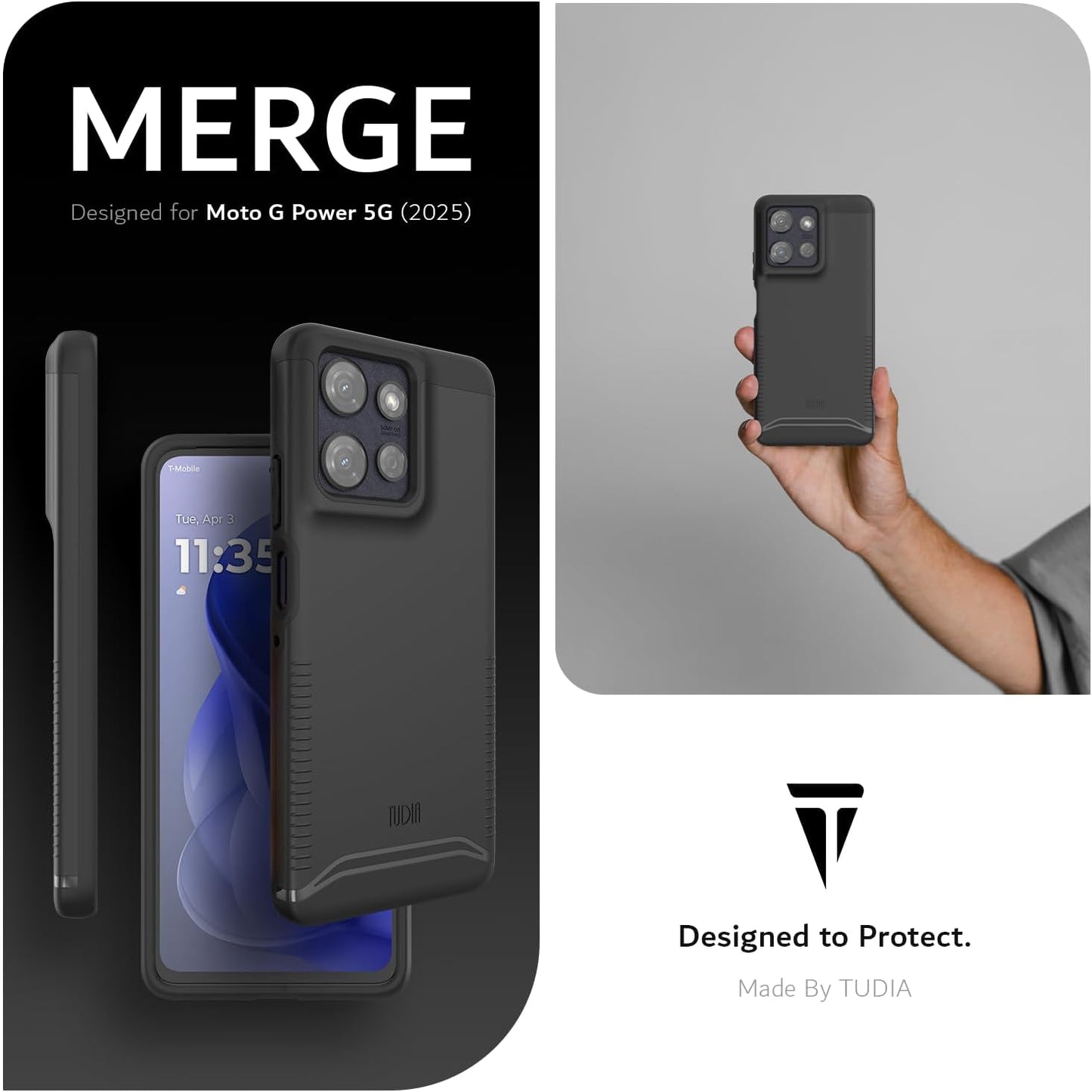 TUDIA Jet Black MagSafe Merge Case for Moto G Power 5G 2025 – Military Grade Drop Protection & Enhanced Grip