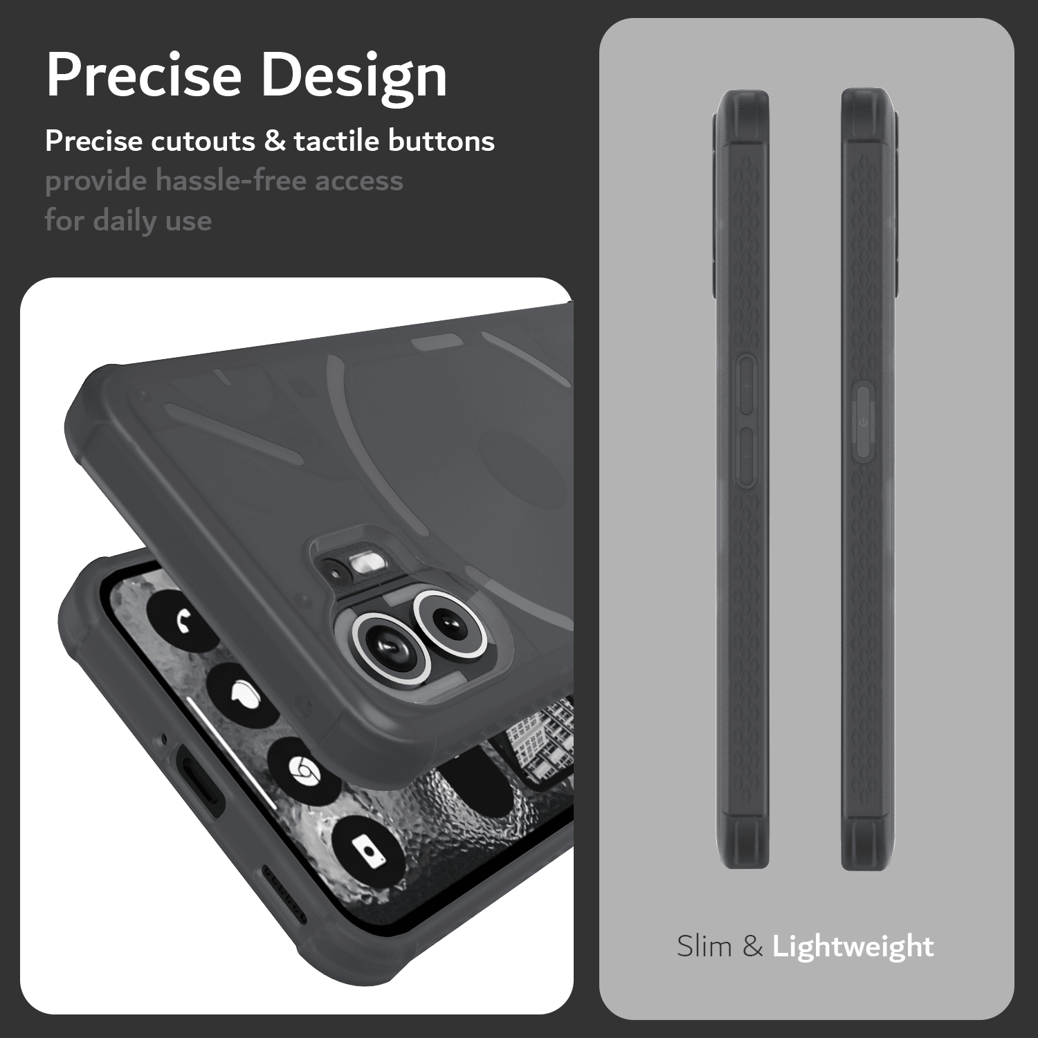 TUDIA SKN Series Translucent Frosted TPU Case for Nothing Phone (2) – Slim Protective Cover with Precise Cutouts and Tactile Buttons
